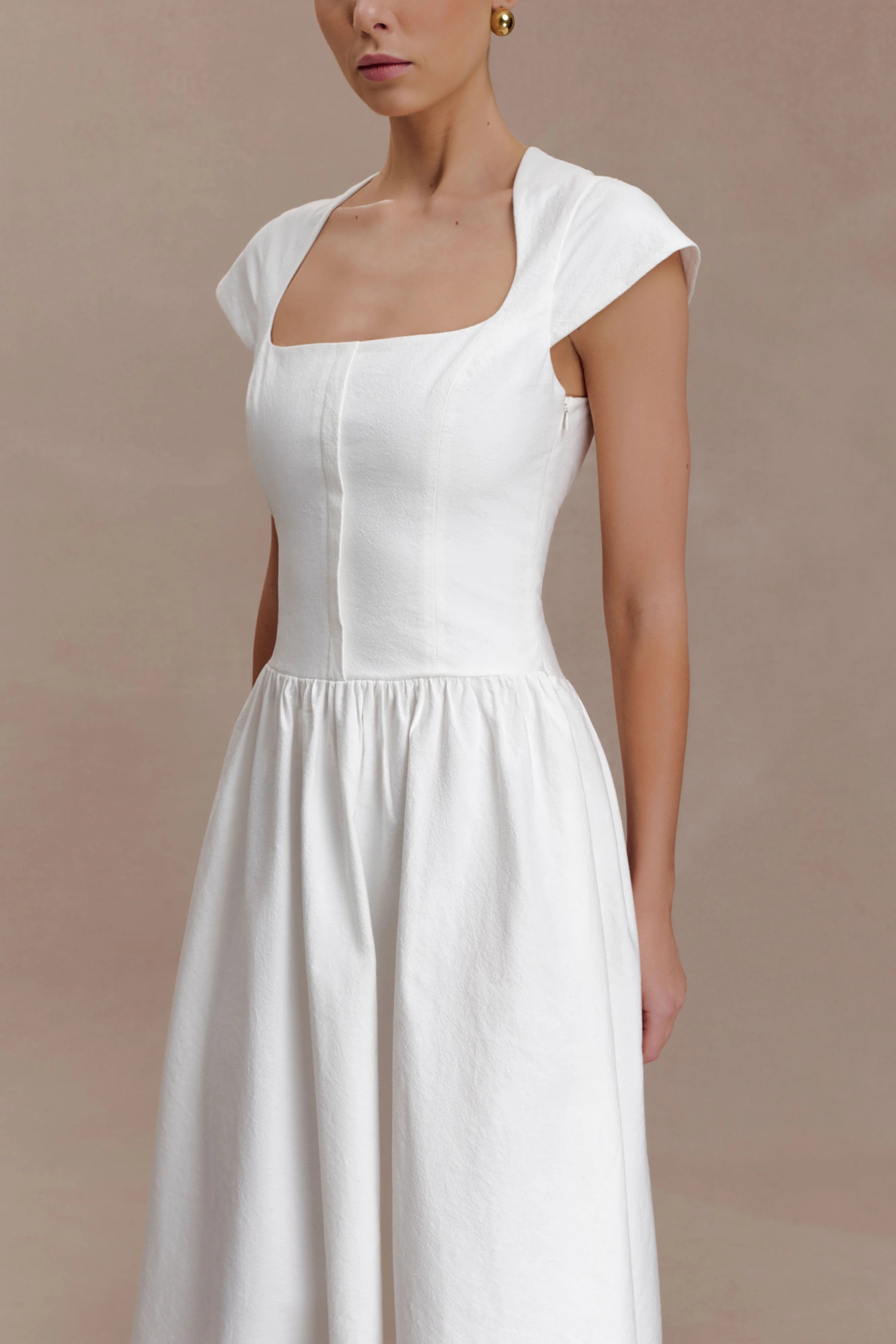 ER Ayla Cotton Fit And Flare Midi Dress - White