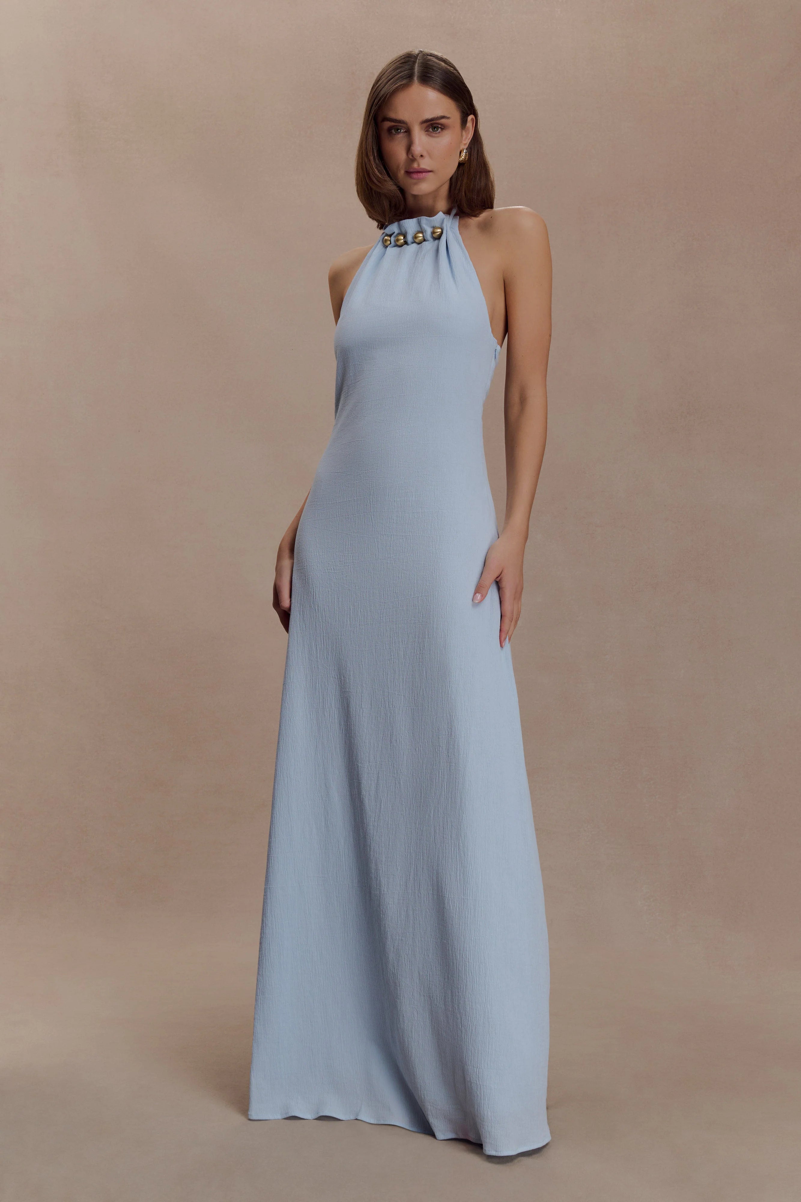 ER Abeda Cotton Maxi Dress With Hardware - Pale Blue