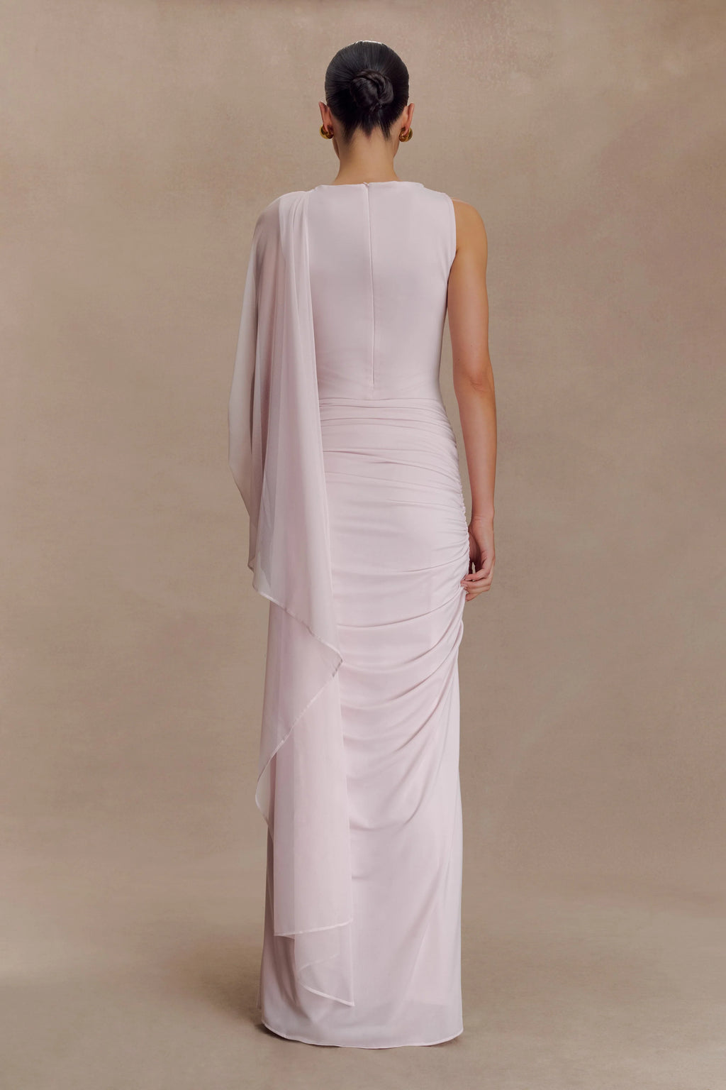 ER Amandine Ruched Slinky Maxi Dress - Pale Pink