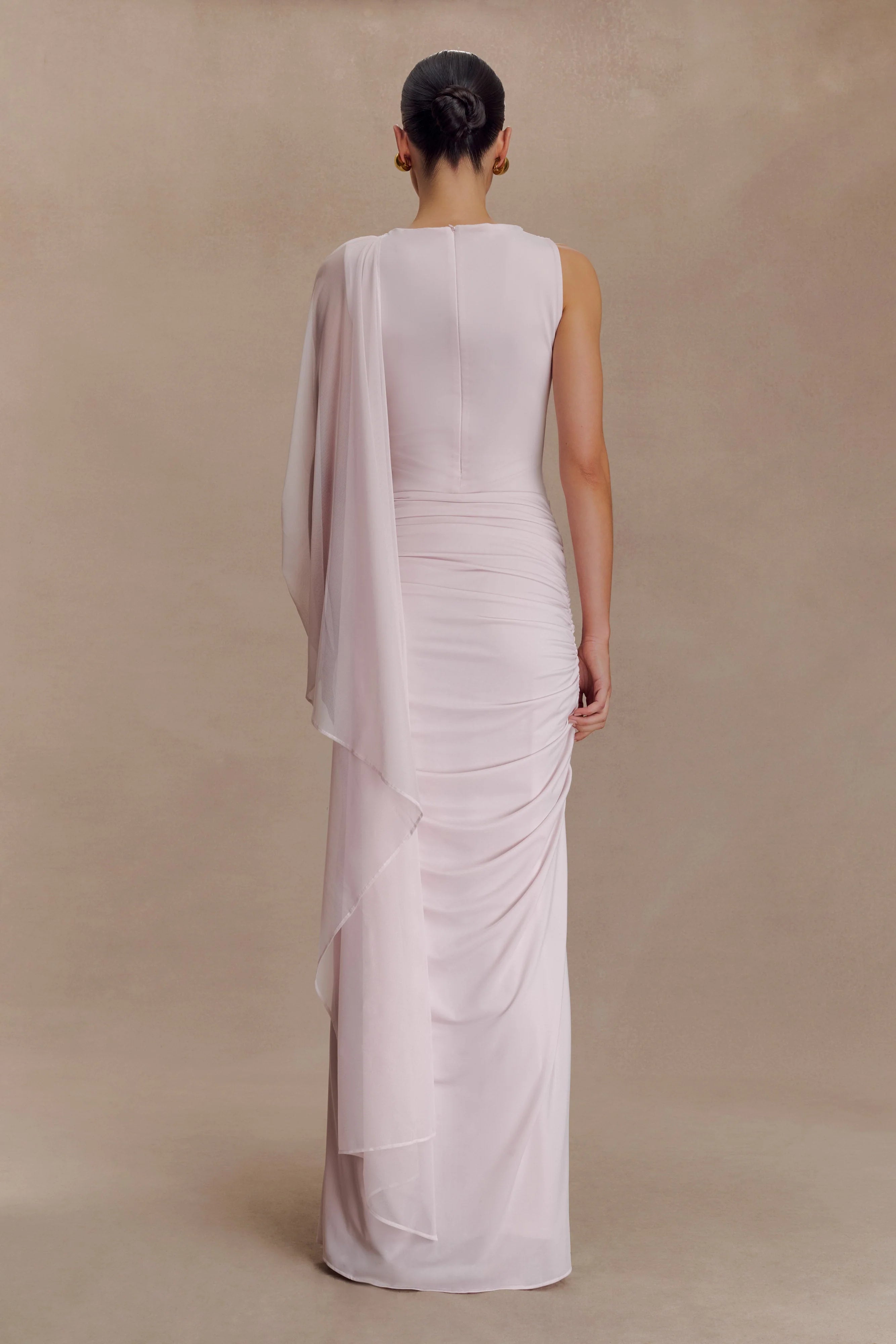 ER Amandine Ruched Slinky Maxi Dress - Pale Pink
