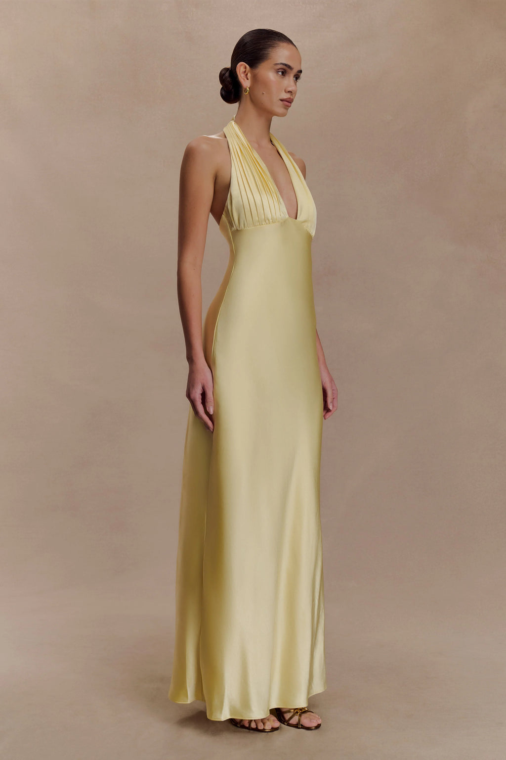 ER Alice Satin Halter Maxi Dress - Lemon