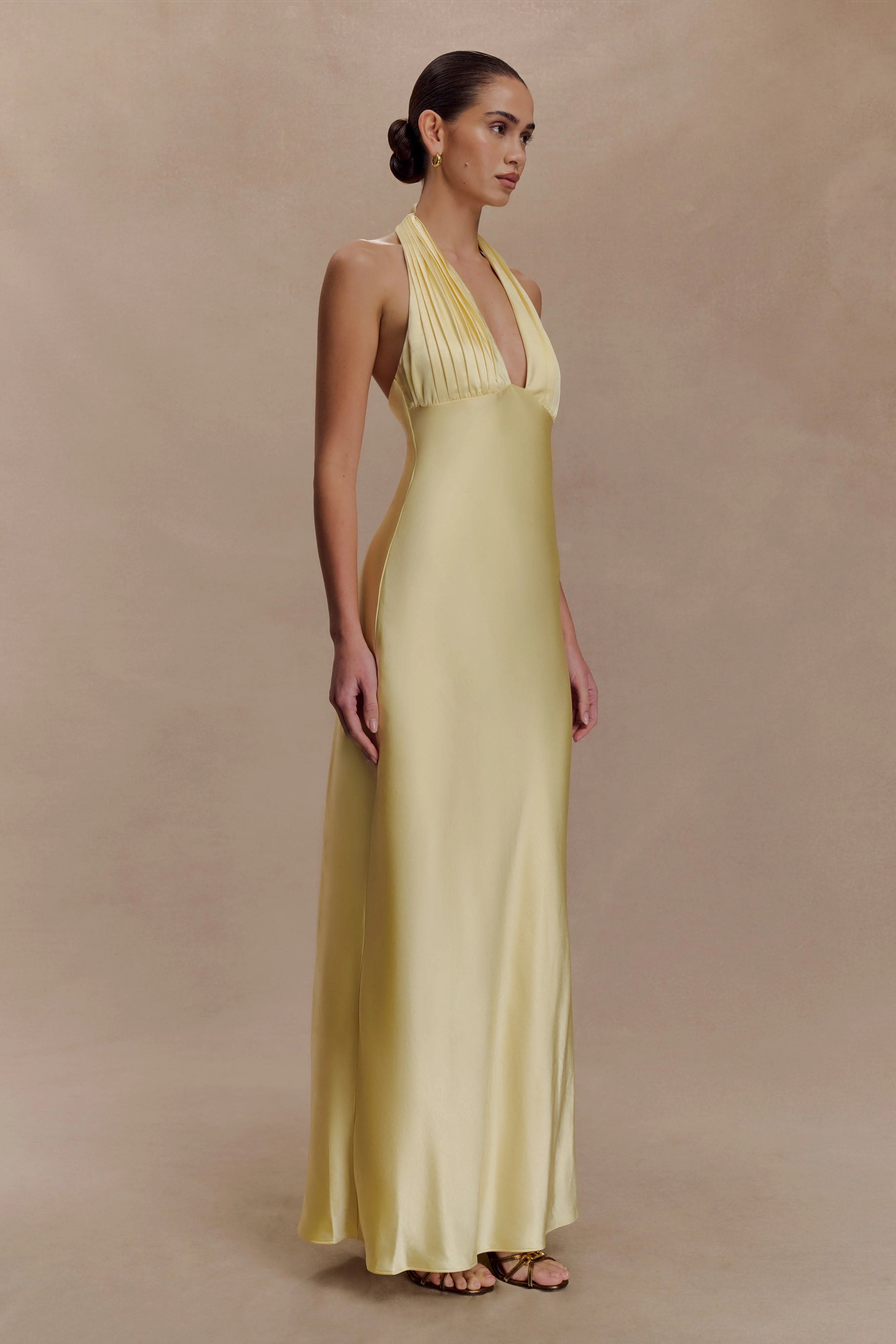 ER Alice Satin Halter Maxi Dress - Lemon