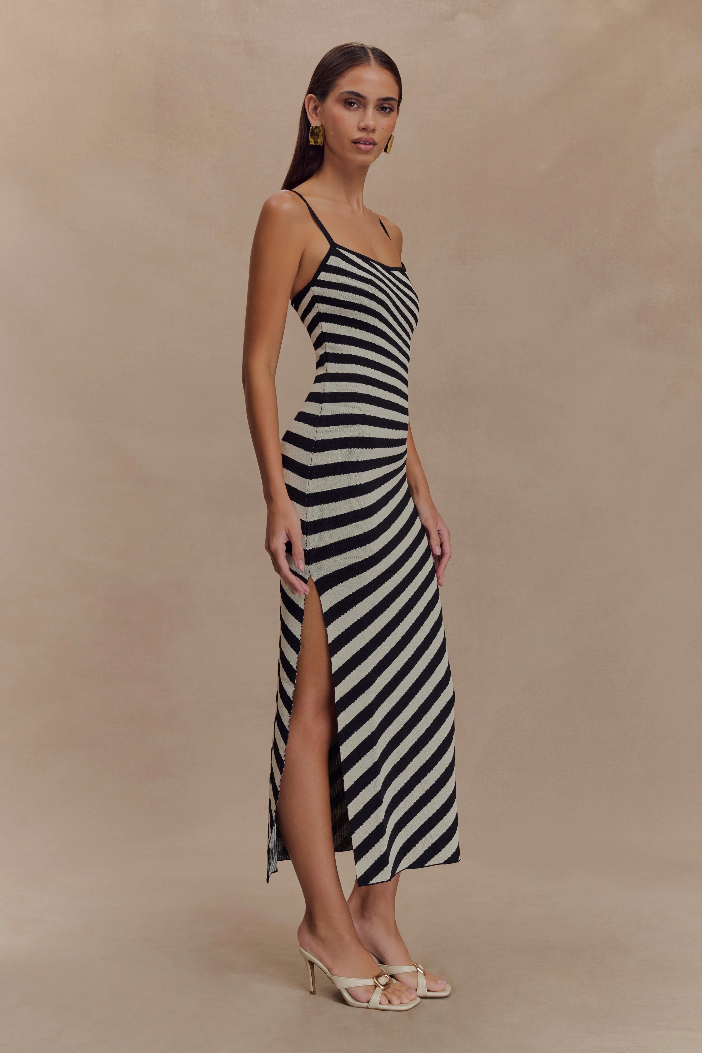 ER Raven Striped Knit Midi Dress - Black/White