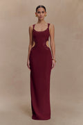 ER Angelique Beaded Crepe Maxi Dress - Wine