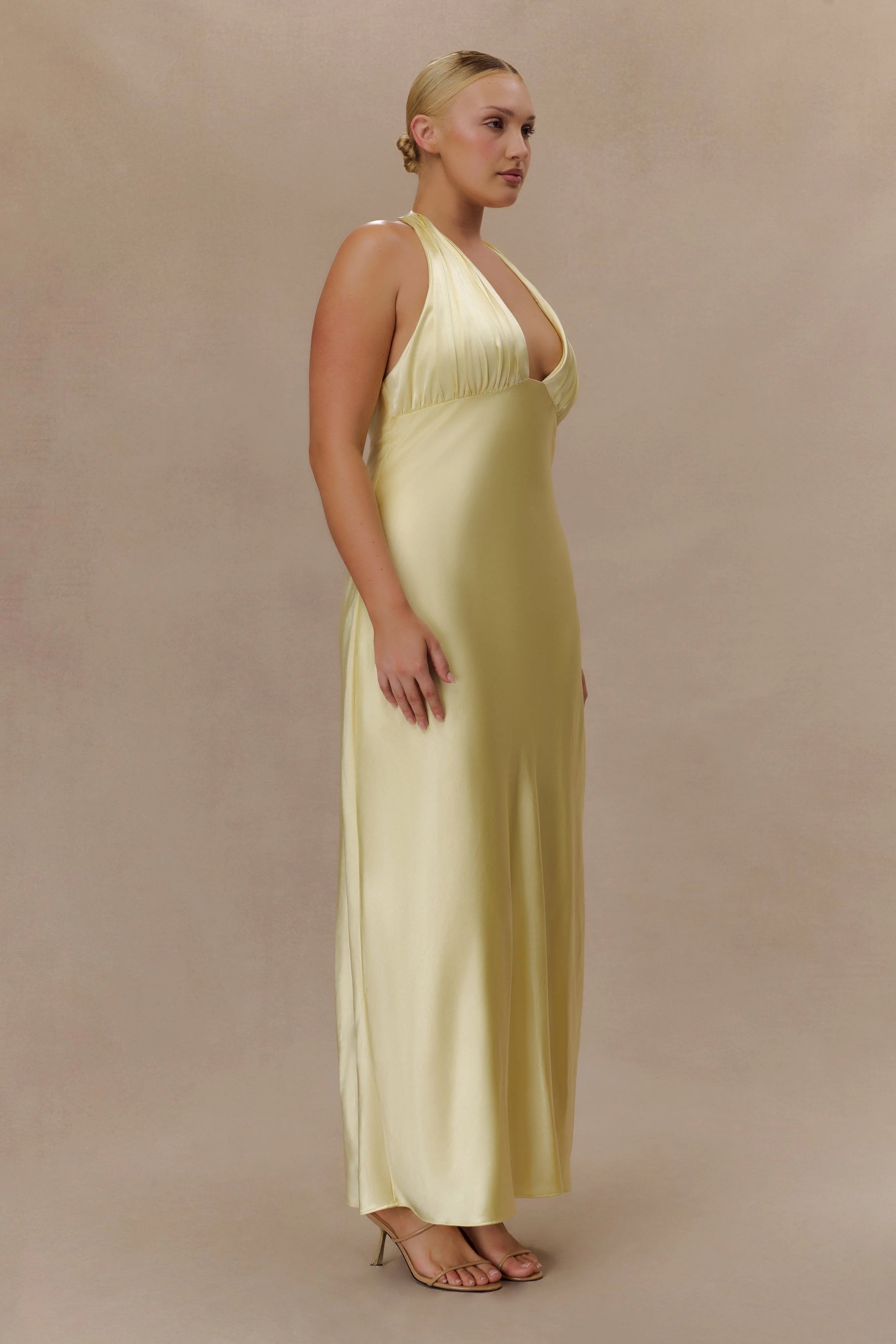 ER Alice Satin Halter Maxi Dress - Lemon