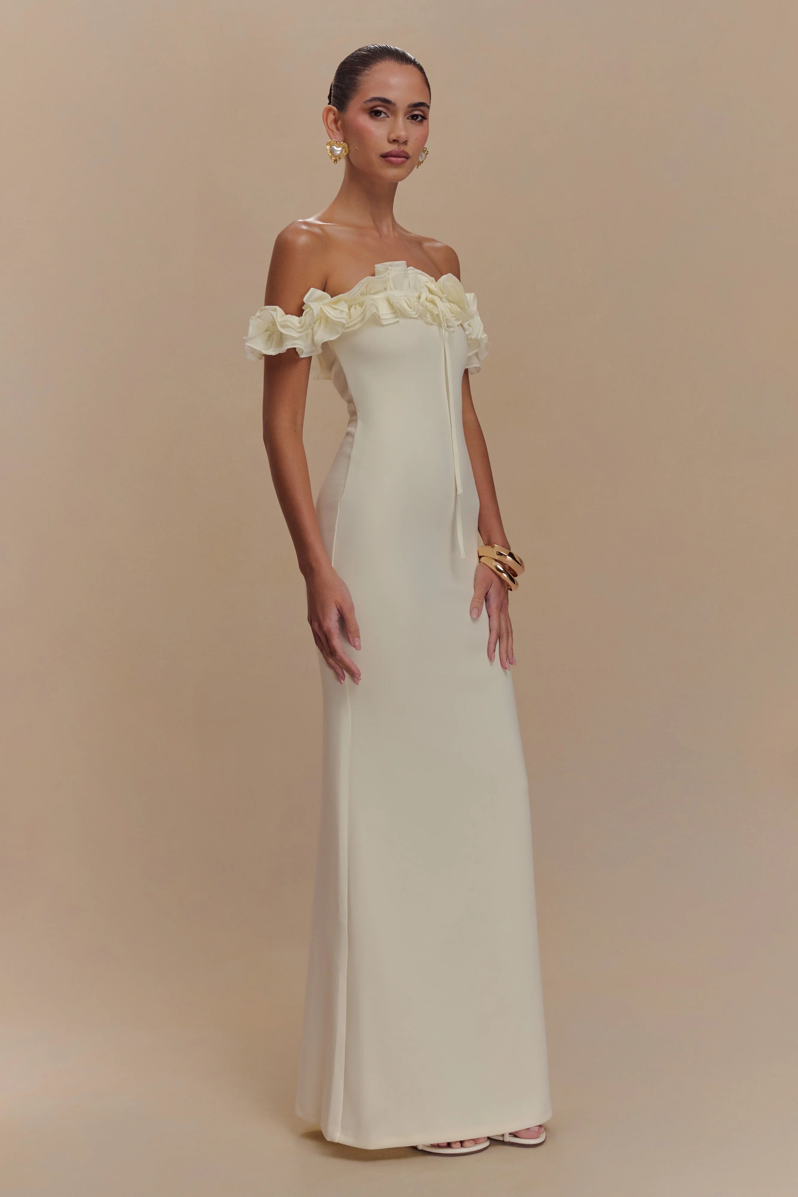 ER Nova Ruffle Off Shoulder Maxi Dress - Ivory