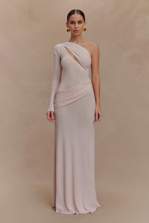 ER Alexius One Shoulder Knit Maxi Dress - Dusty Pink