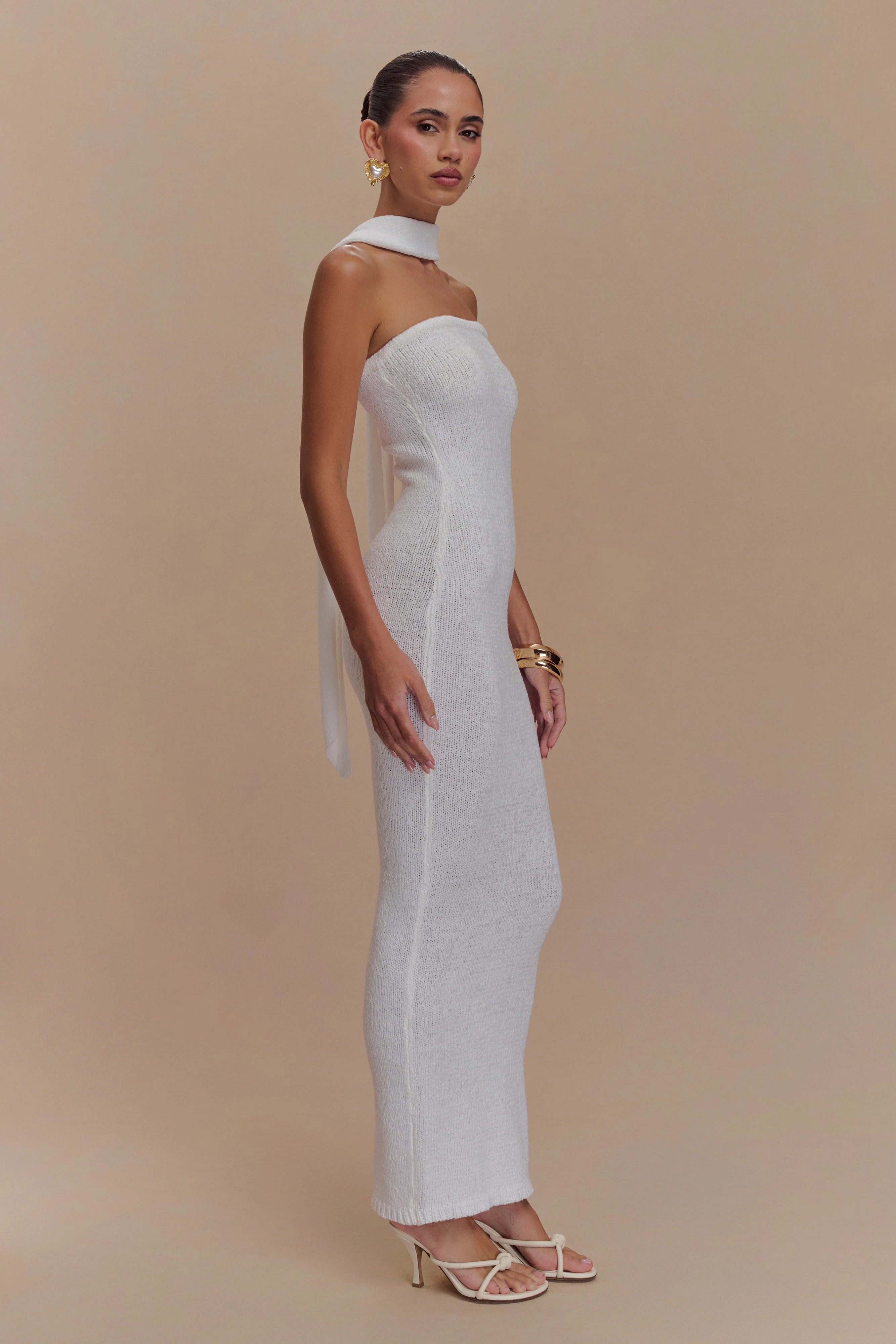 ER Andrea Strapless Knit Maxi Dress - White