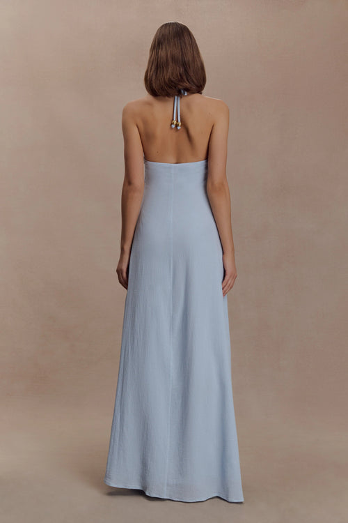 ER Abeda Cotton Maxi Dress With Hardware - Pale Blue