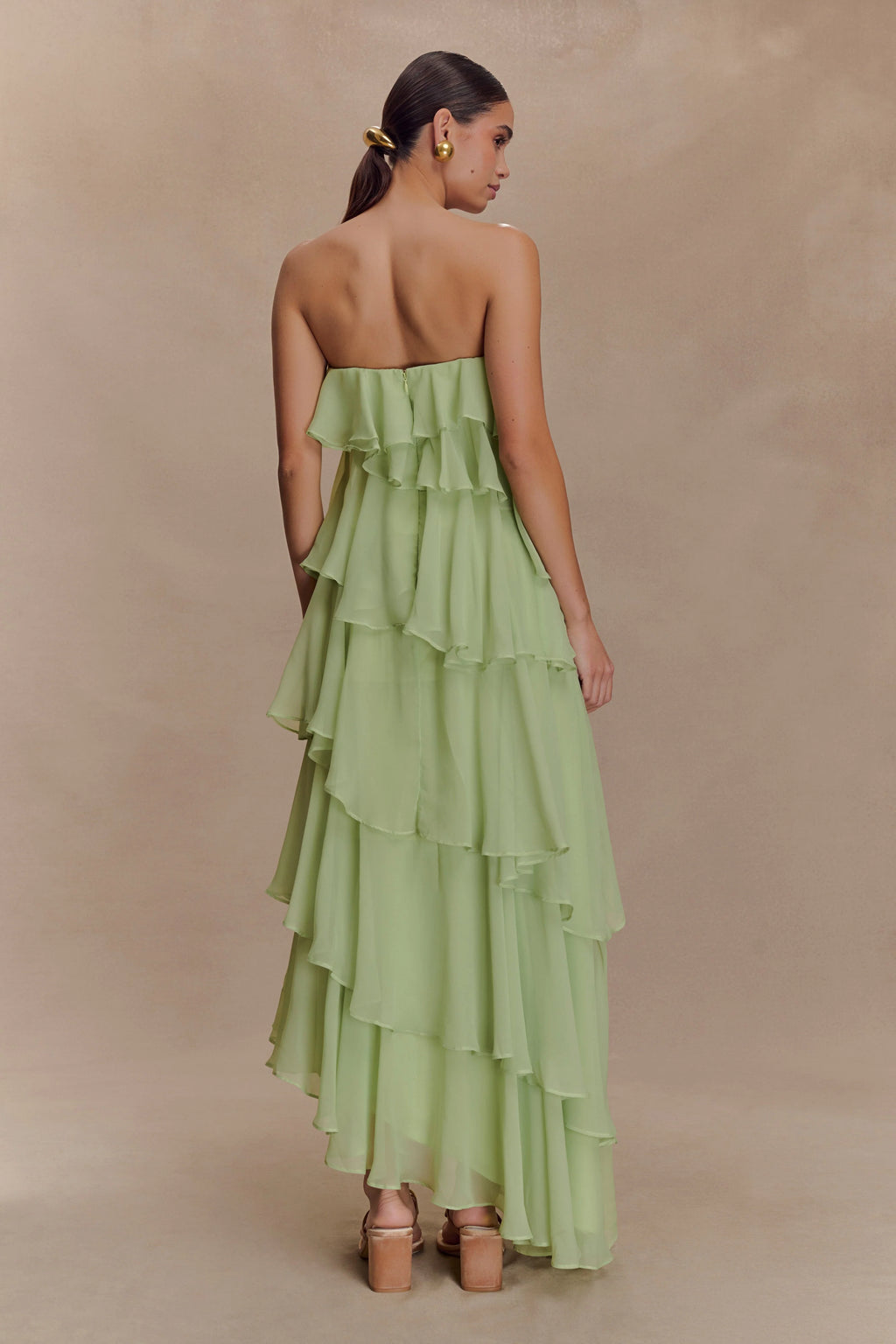 ER Alexa Ruffle Chiffon Maxi Dress - Pastel Lime