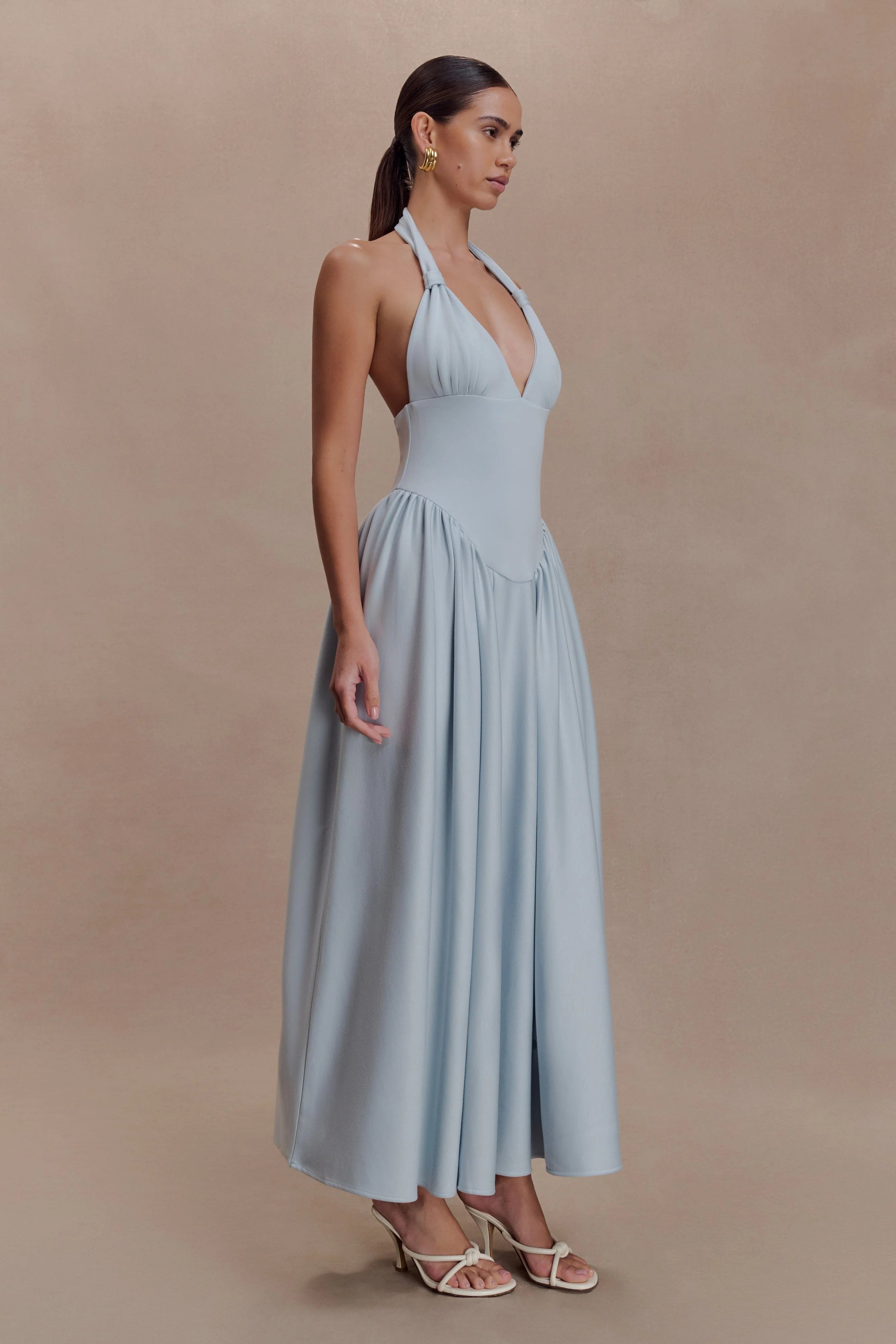 ER Angelina Scuba Halter Midi Dress - Pale Blue