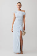 ER Alyn Off Shoulder Draped Maxi Dress - Pale Blue