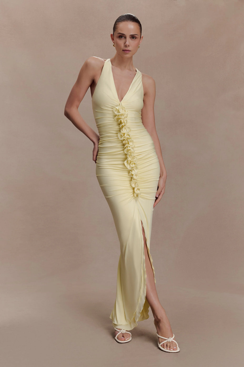 ER Alessandra Slinky Ruffle Maxi Dress - Lemon