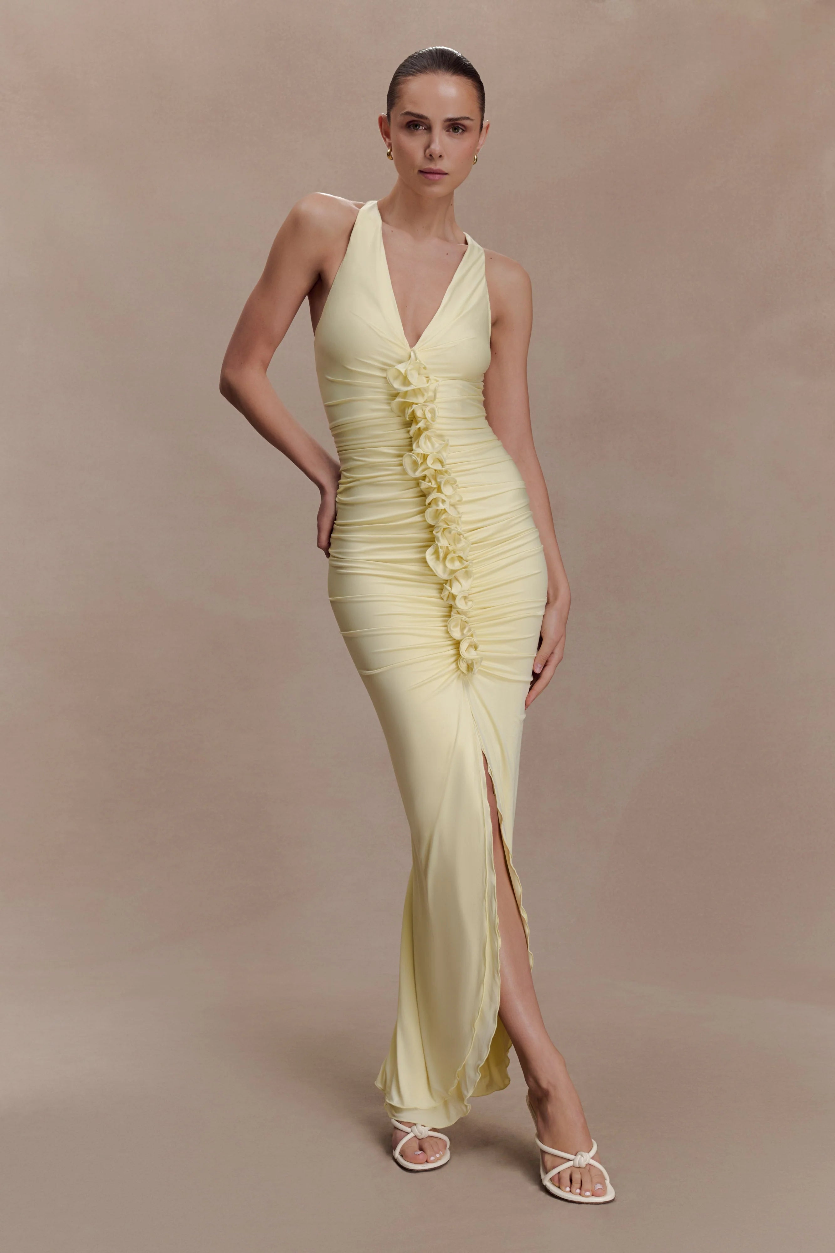 ER Alessandra Slinky Ruffle Maxi Dress - Lemon