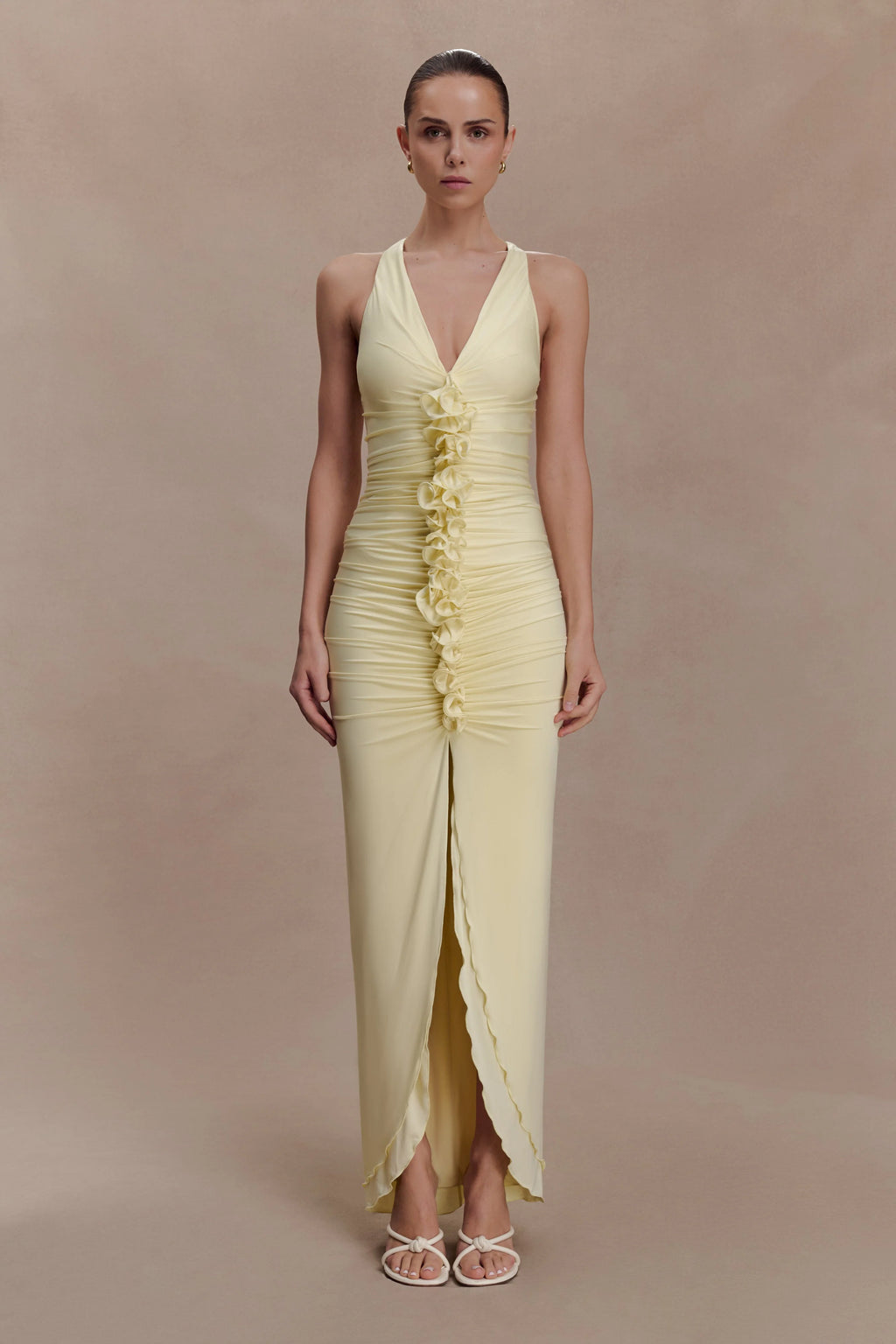 ER Alessandra Slinky Ruffle Maxi Dress - Lemon