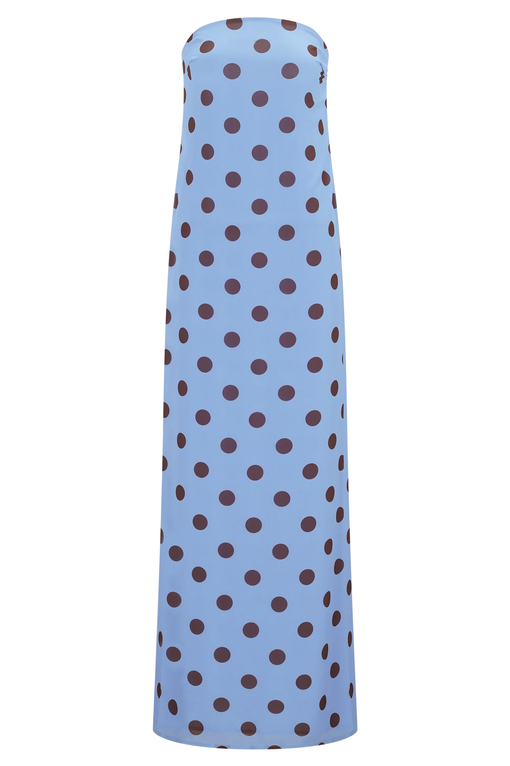 ER Amaya Strapless Chiffon Maxi Dress - Blue Polka Dot
