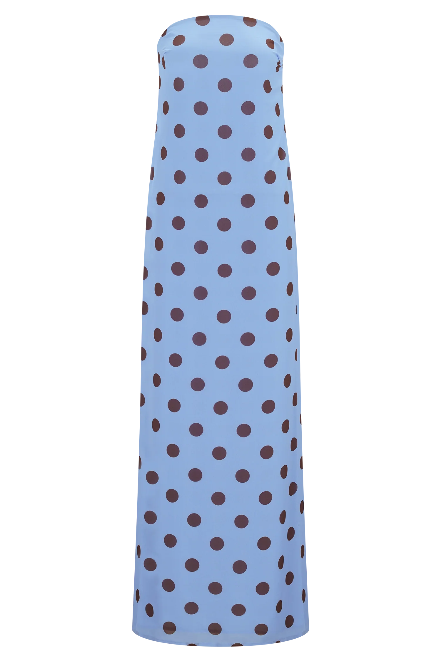 ER Amaya Strapless Chiffon Maxi Dress - Blue Polka Dot