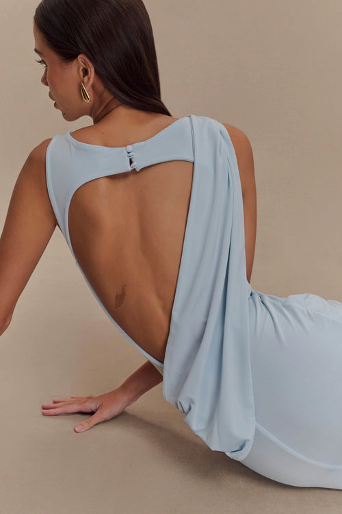 ER Henley Slinky Drape Maxi Dress - Pale Blue
