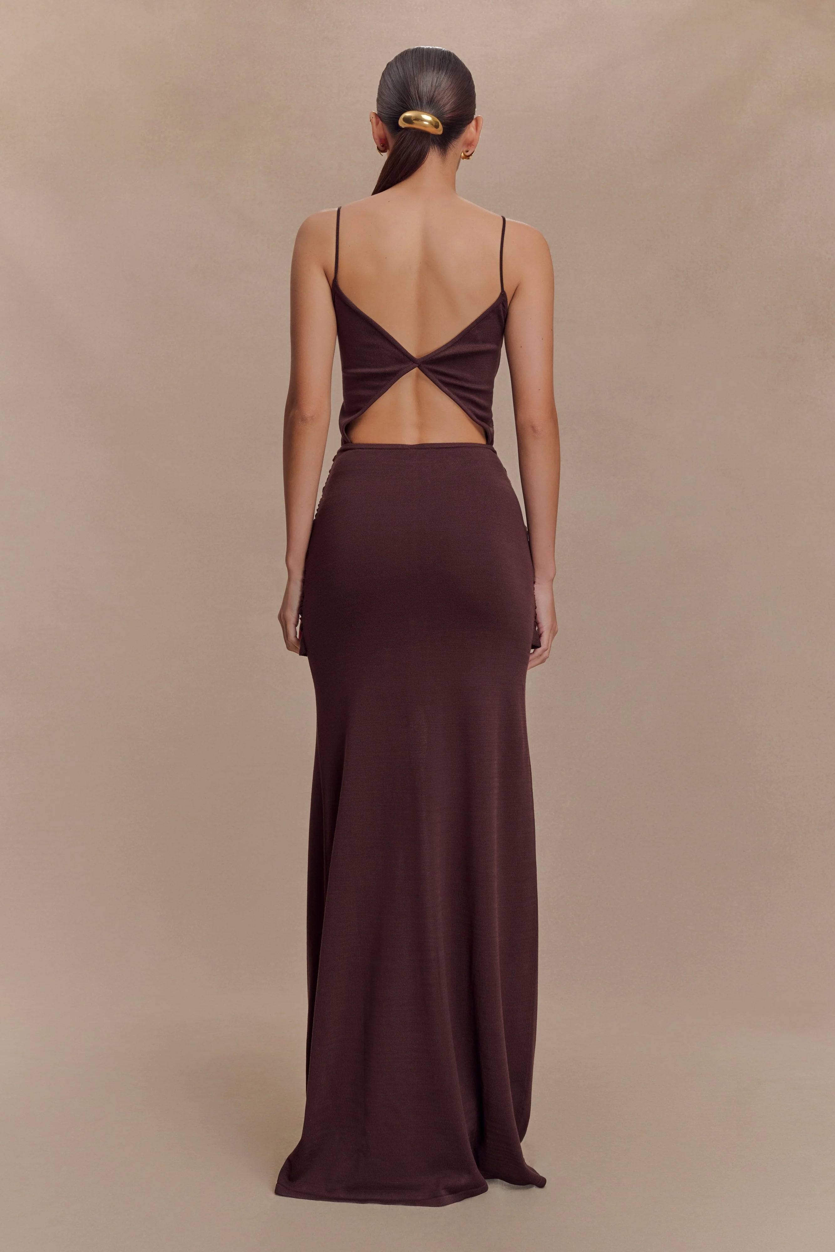 ER Reama Wrap Over Knit Maxi Dress - Chocolate