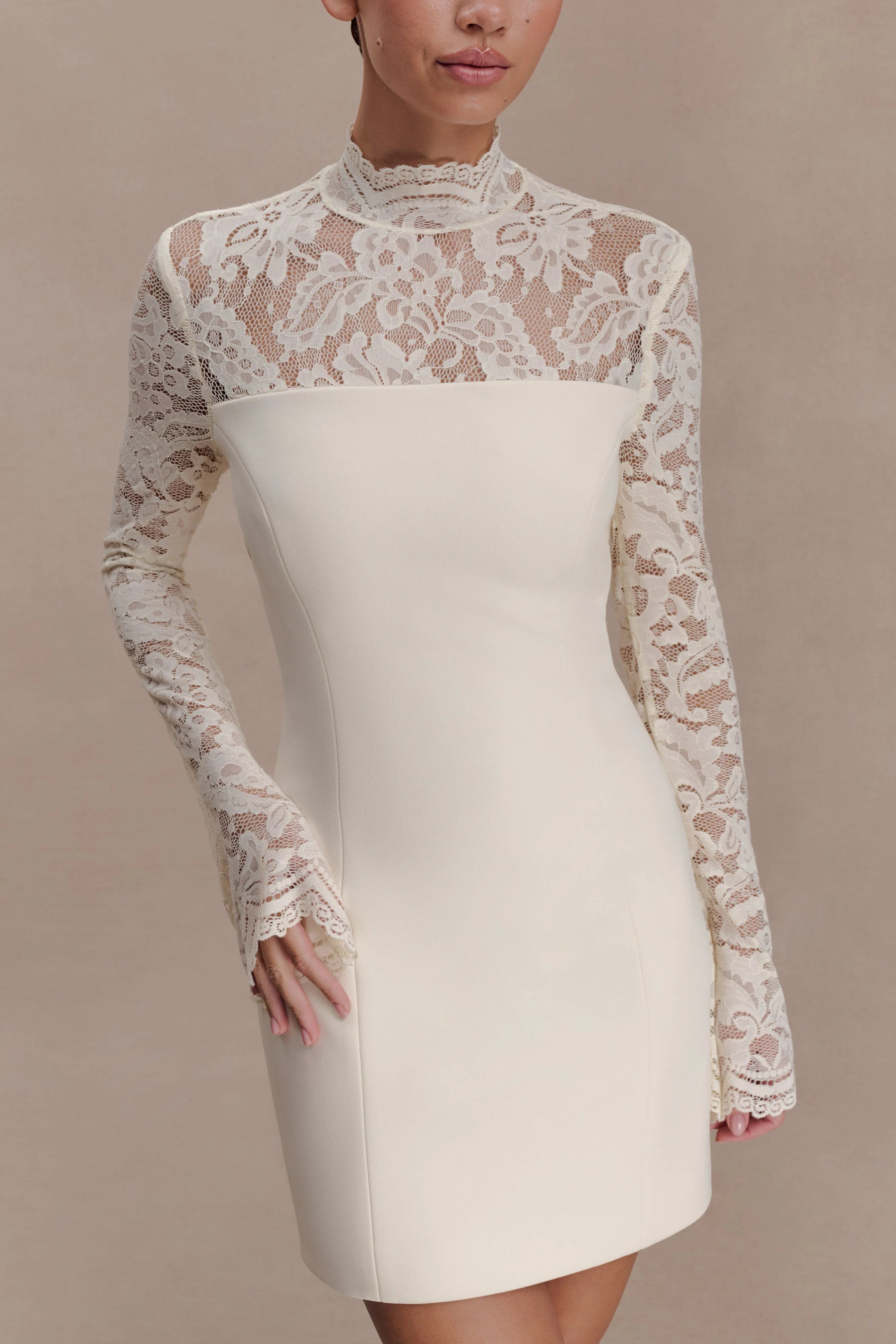 ER Aurelie Long Sleeve Lace Mini Dress - Ivory