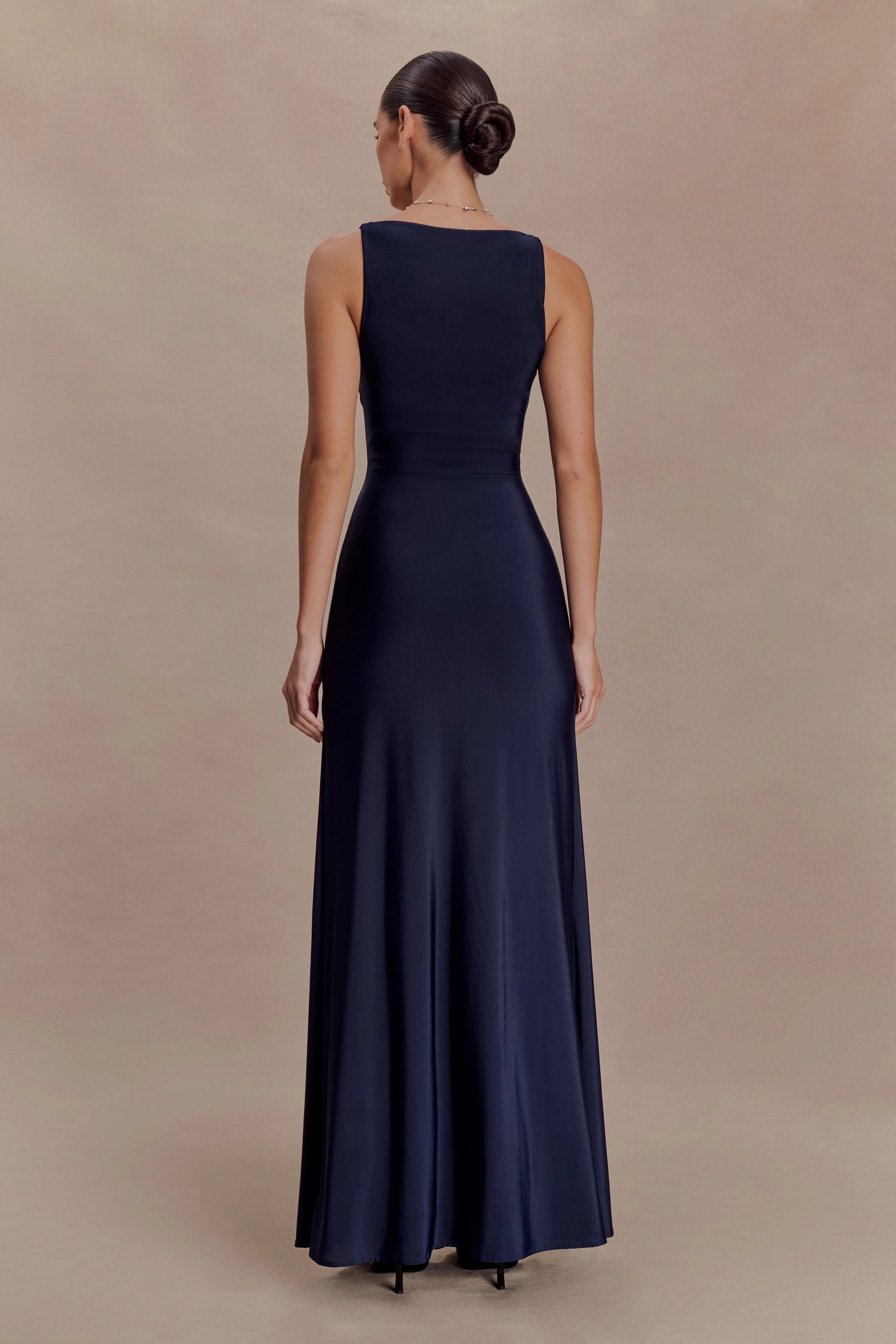 ER Perrie Slinky Ruched Maxi Dress - Ink Blue