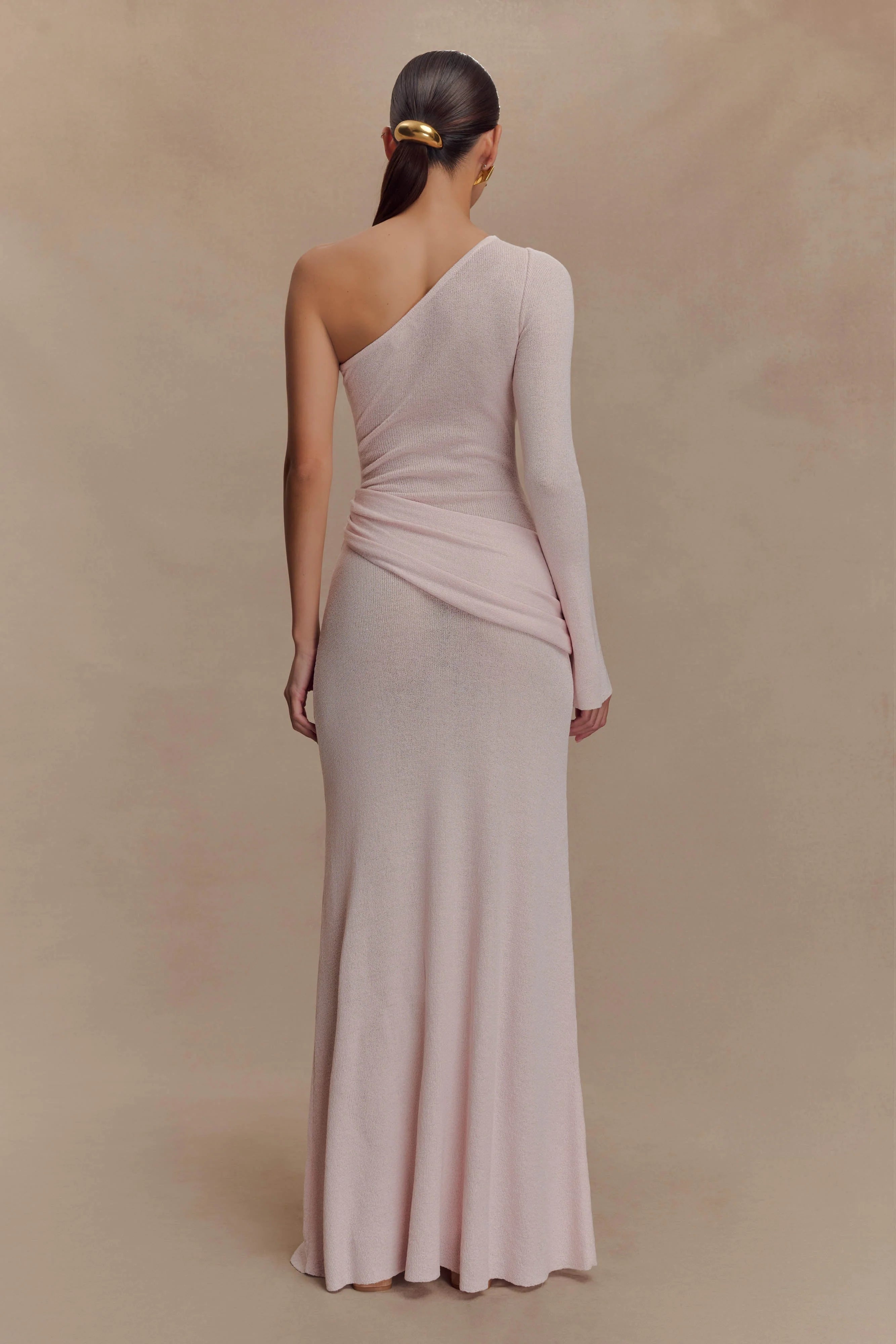 ER Alexius One Shoulder Knit Maxi Dress - Dusty Pink