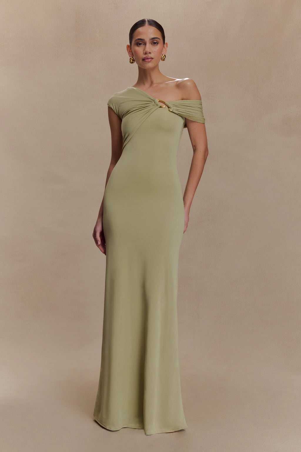 ER Ashford Asymmetrical Slinky Maxi Dress - Sage