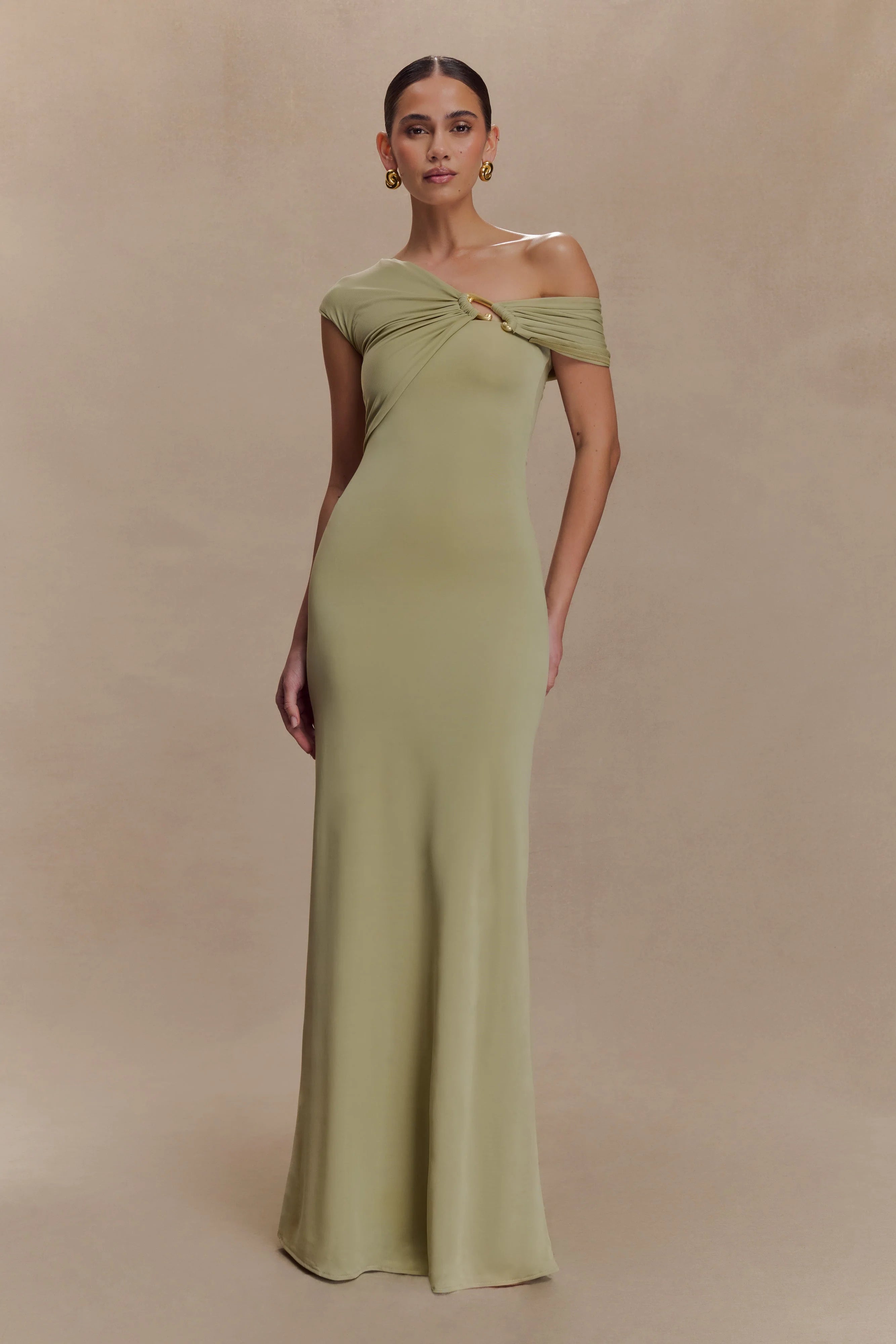 ER Ashford Asymmetrical Slinky Maxi Dress - Sage