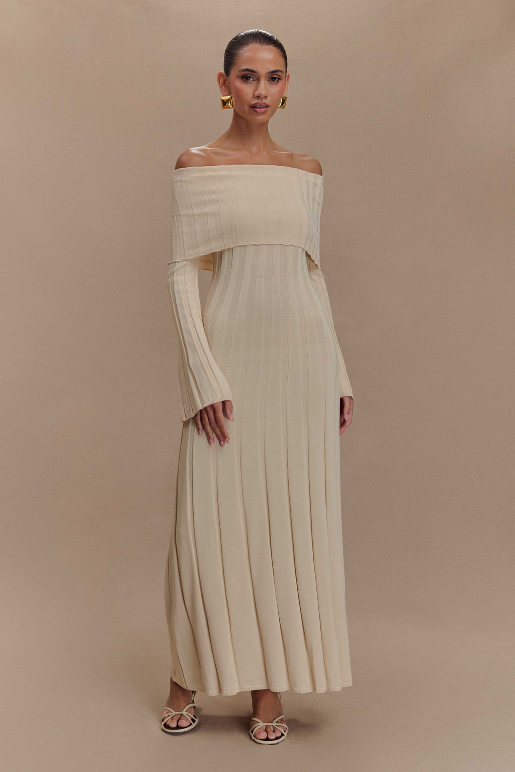 ER Alonza Long Sleeve Knit Midi Dress - Cream