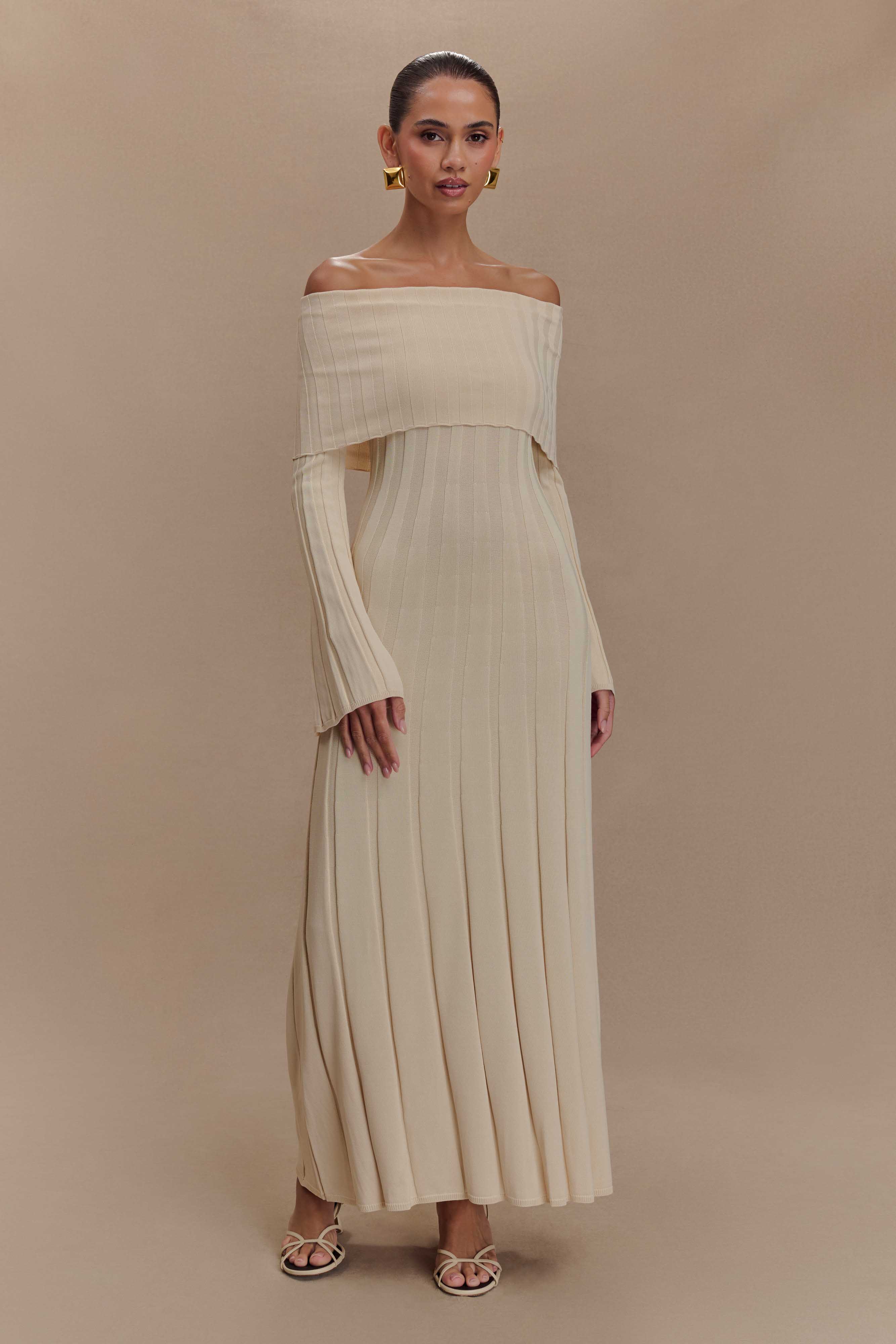 ER Alonza Long Sleeve Knit Midi Dress - Cream