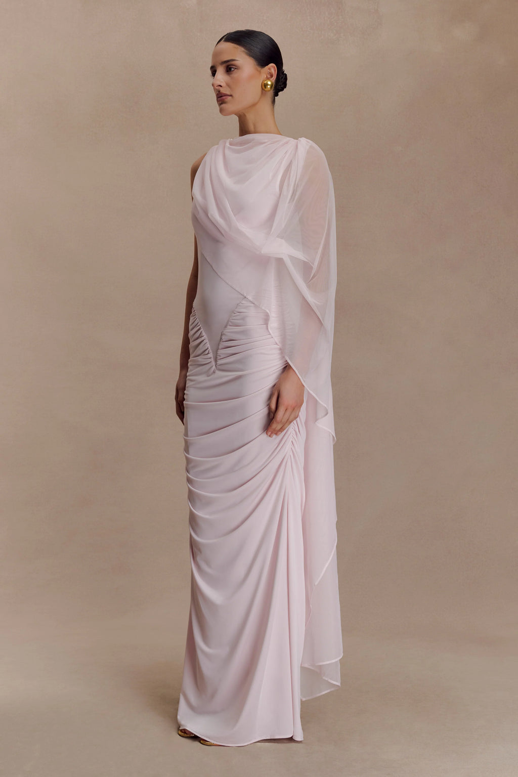 ER Amandine Ruched Slinky Maxi Dress - Pale Pink