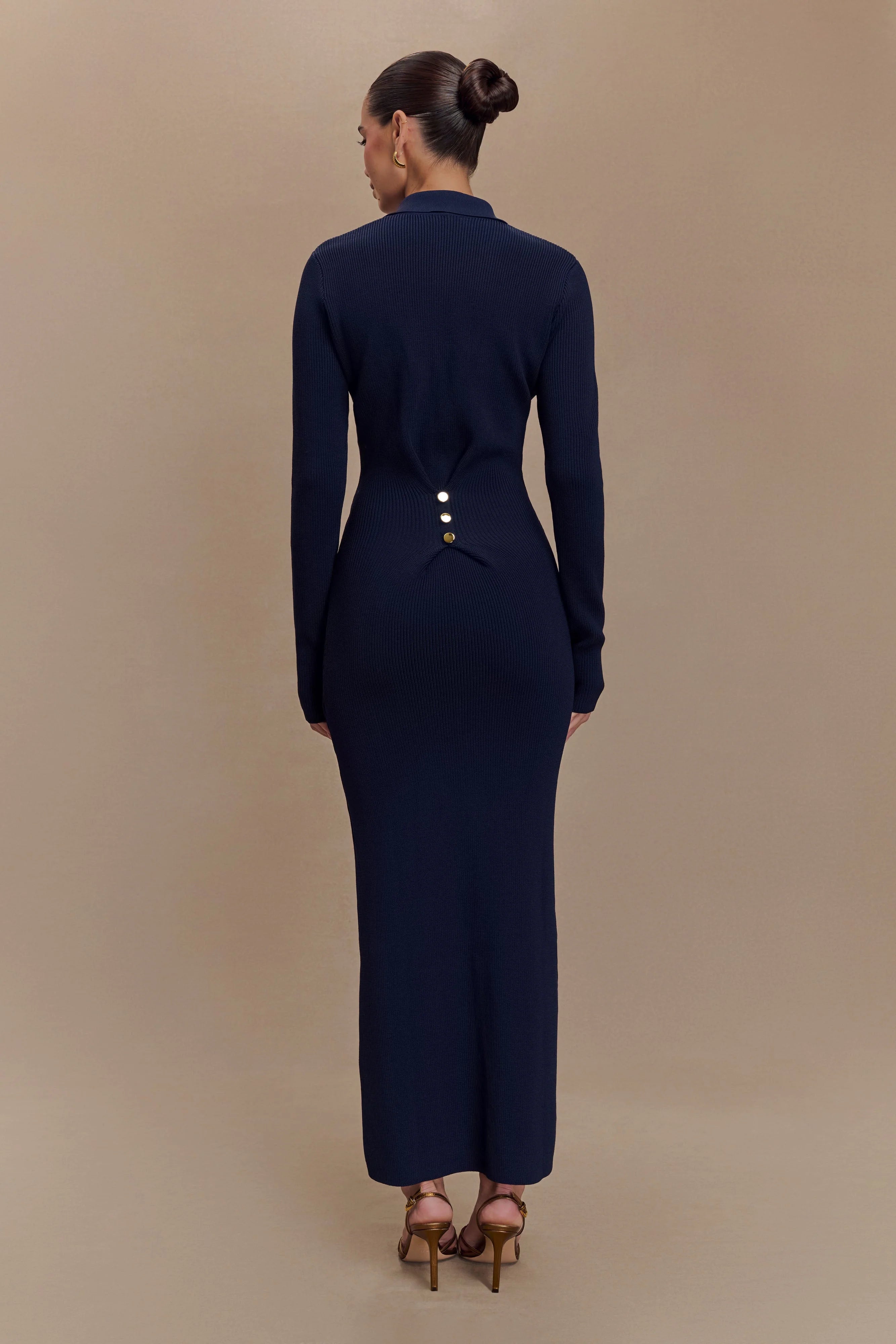 ER Abbey Buttoned Knit Midi Dress - Navy