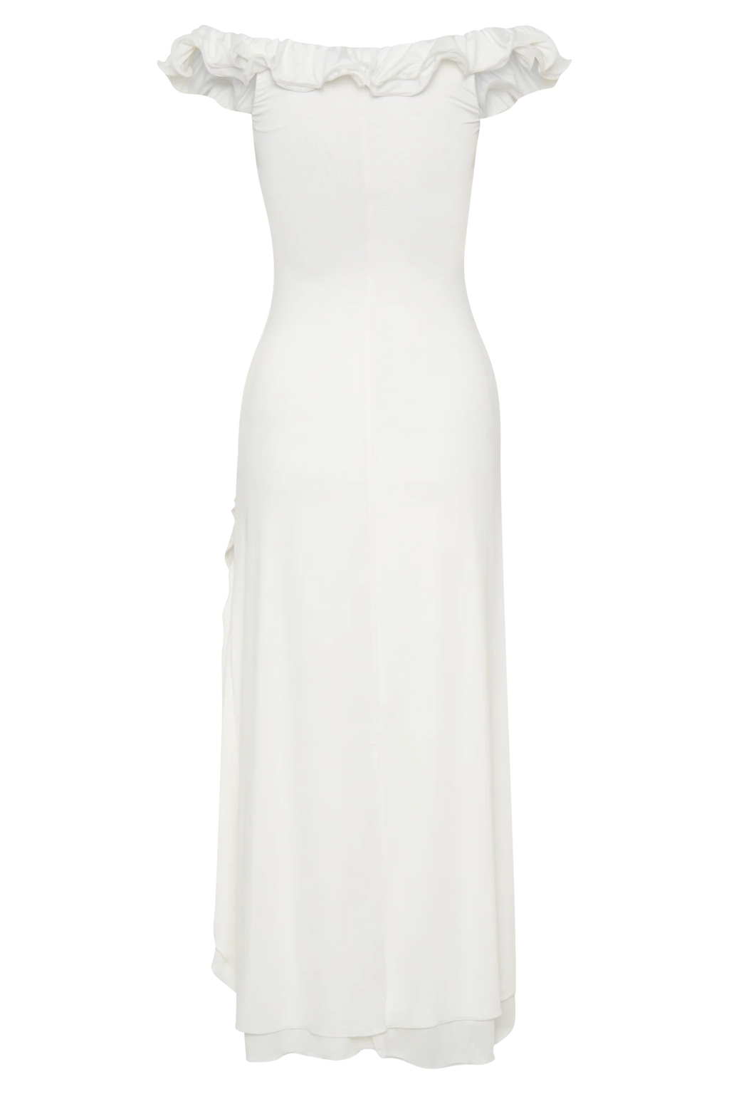 ER Allegra Off Shoulder Ruffle Midi Dress - Ivory