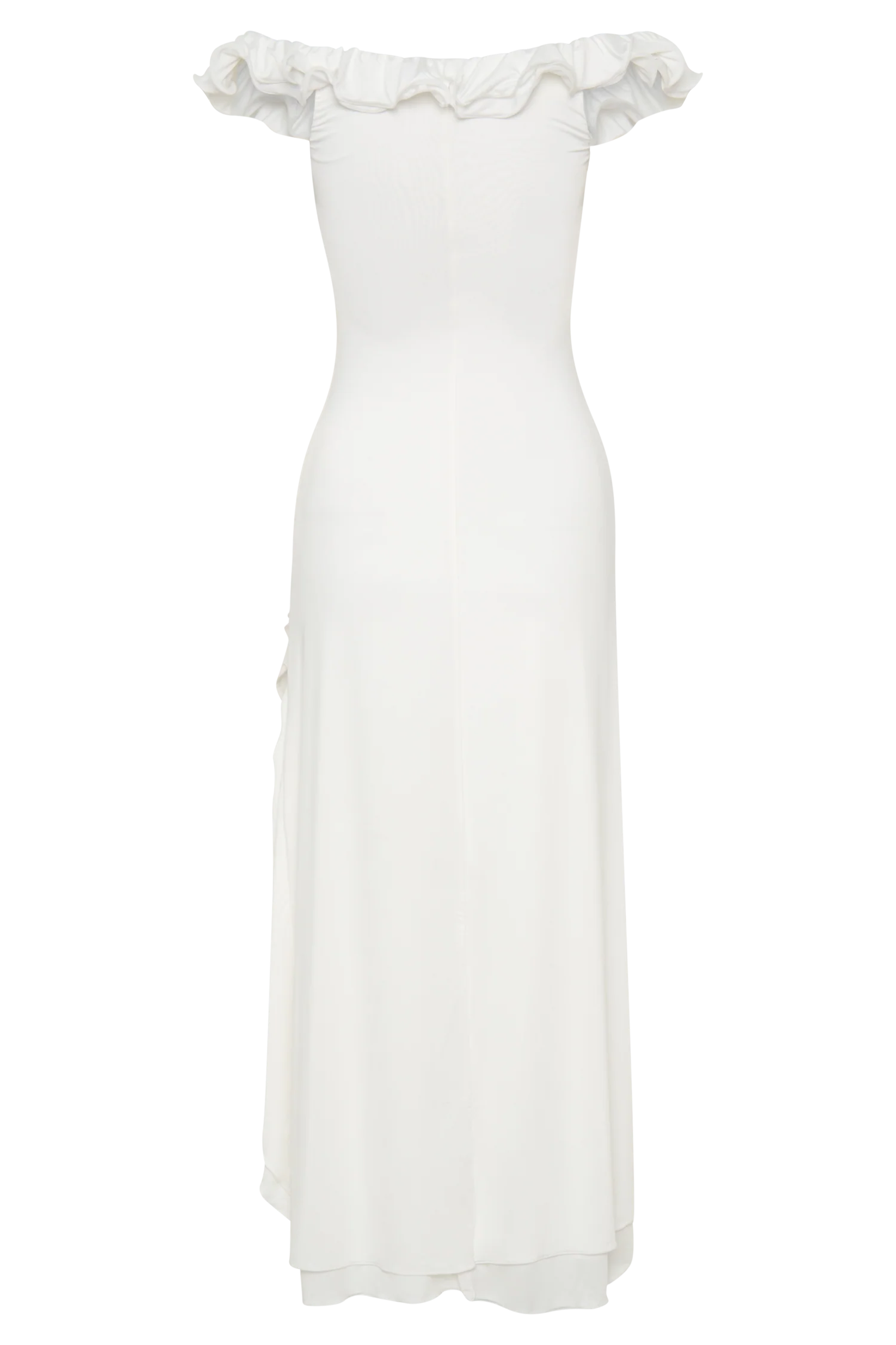 ER Allegra Off Shoulder Ruffle Midi Dress - Ivory
