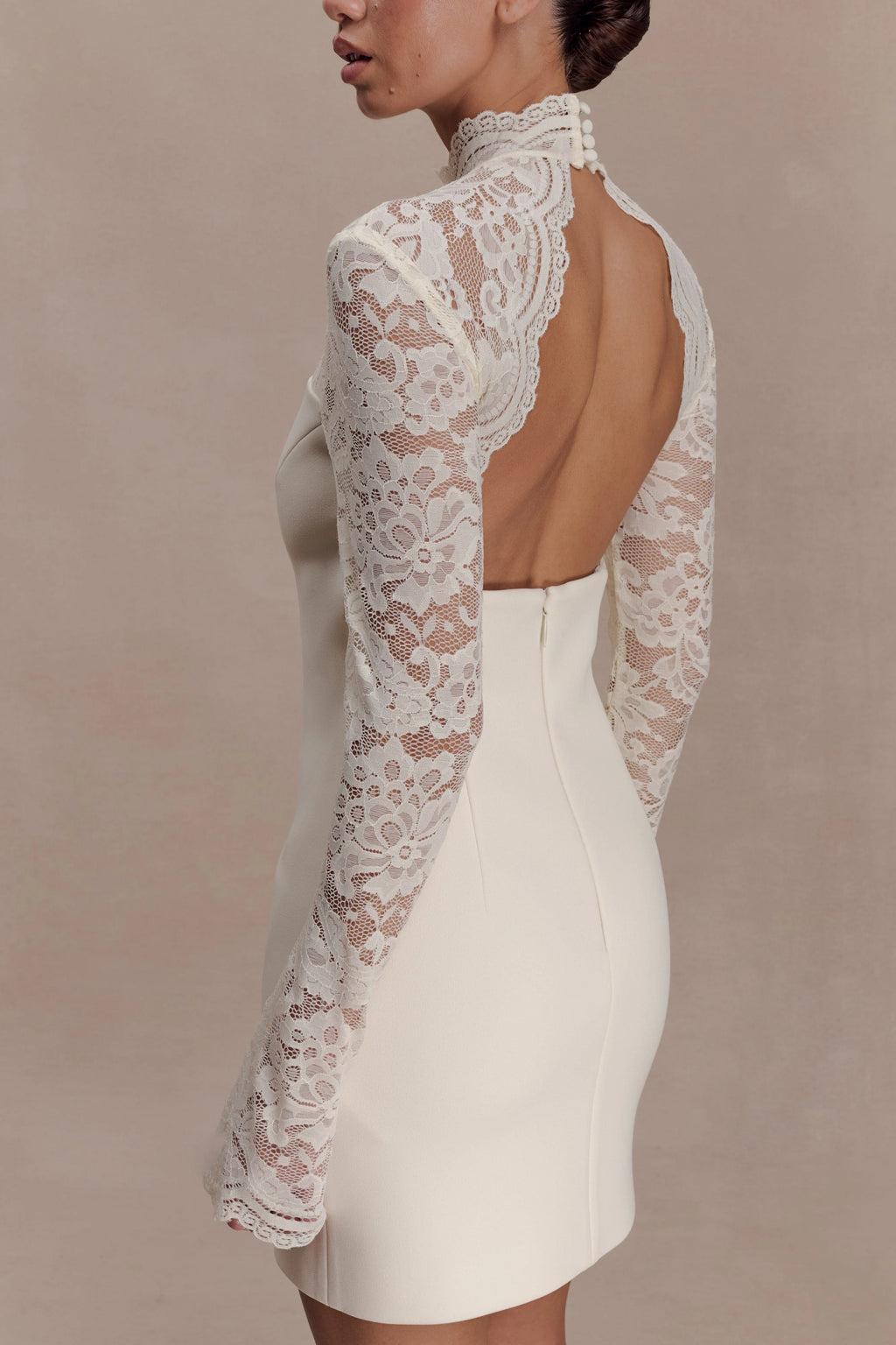 ER Aurelie Long Sleeve Lace Mini Dress - Ivory