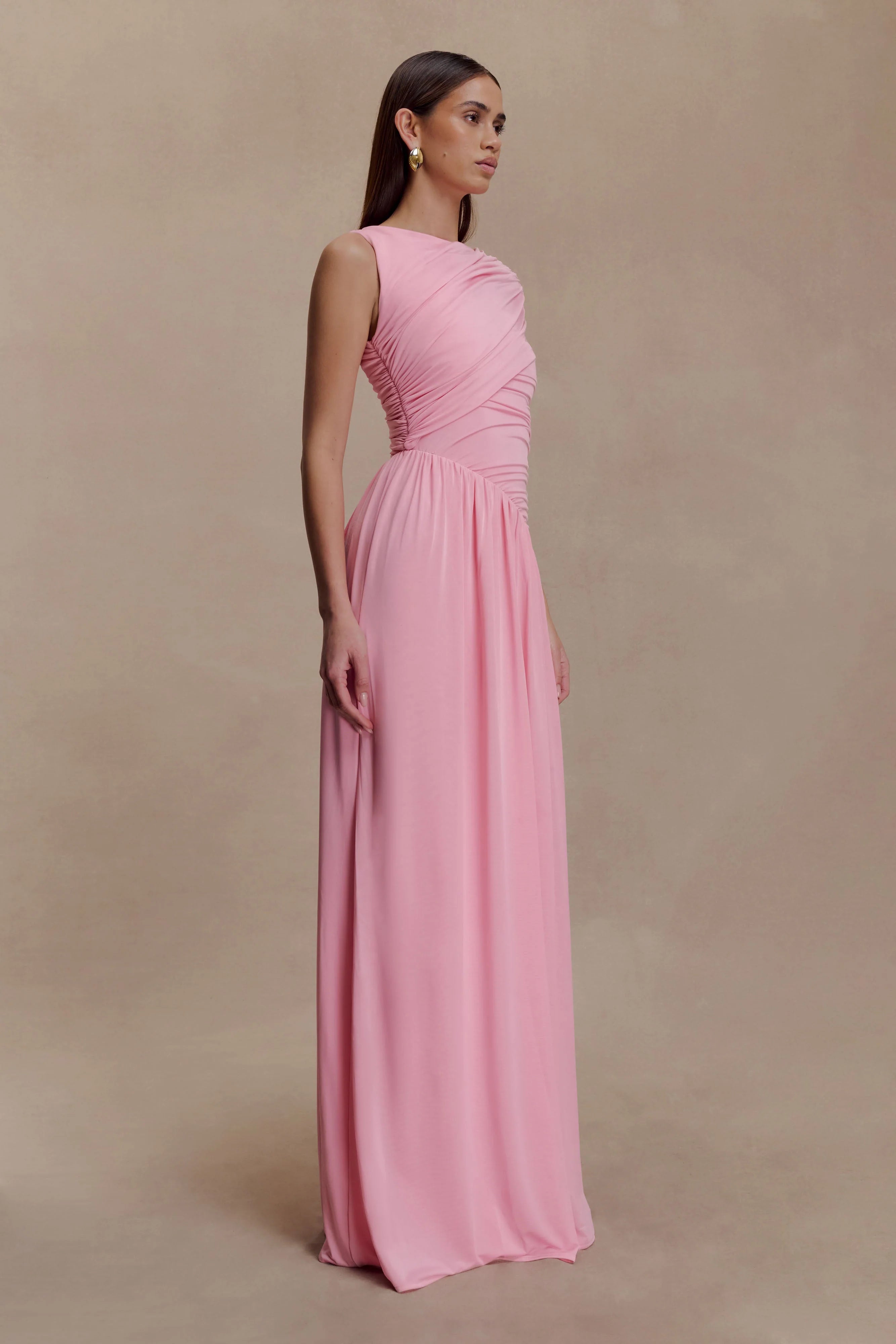 ER Ayeshya Slinky Asymmetric Maxi Dress - Candy Pink