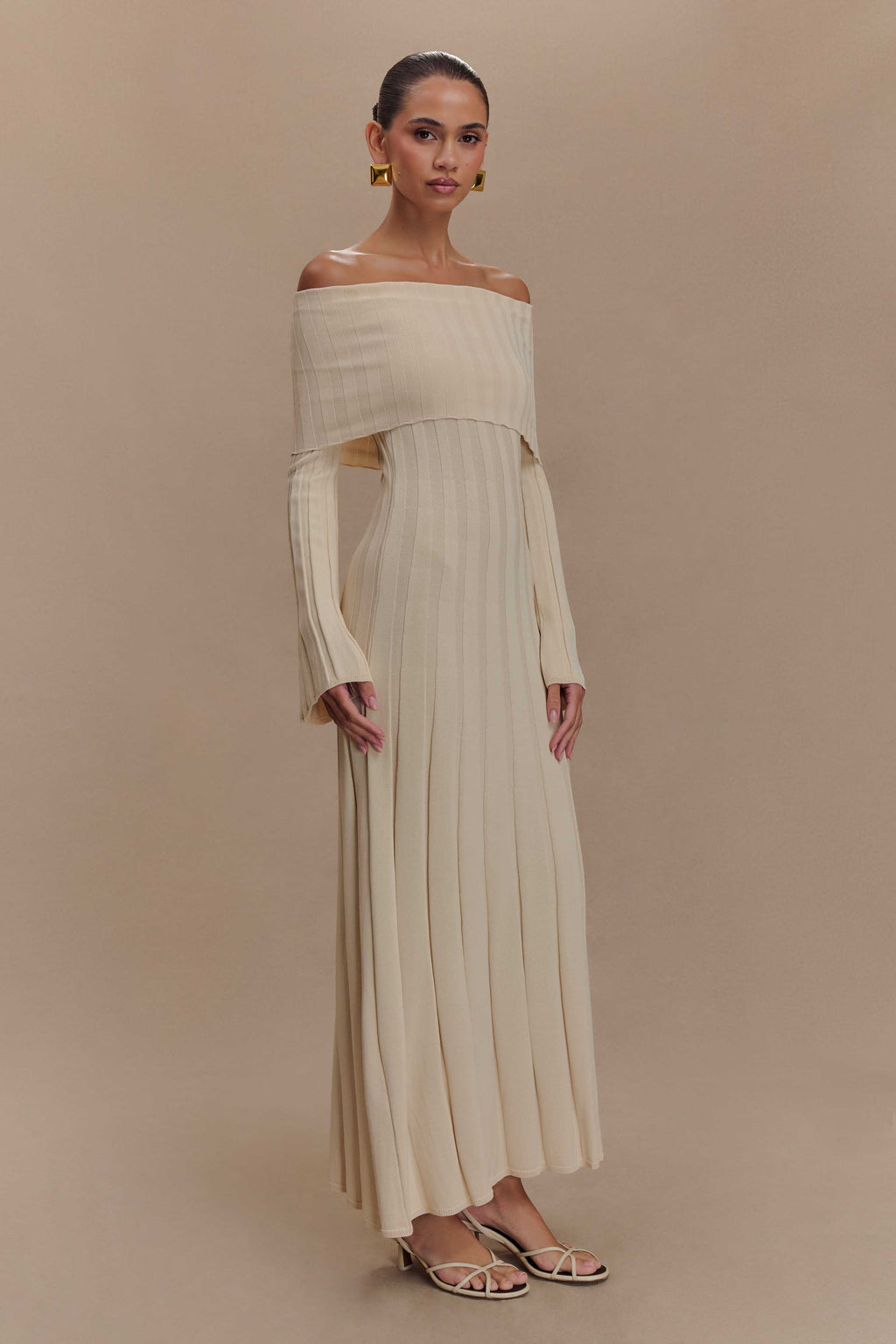 ER Alonza Long Sleeve Knit Midi Dress - Cream