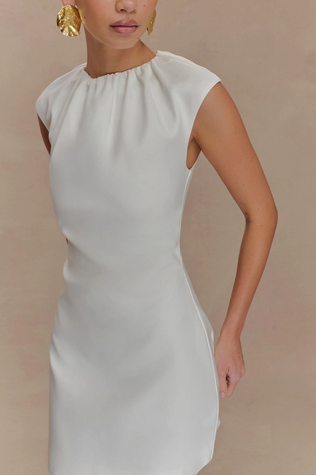 ER Ariana Pleated Neck Mini Dress - Ivory