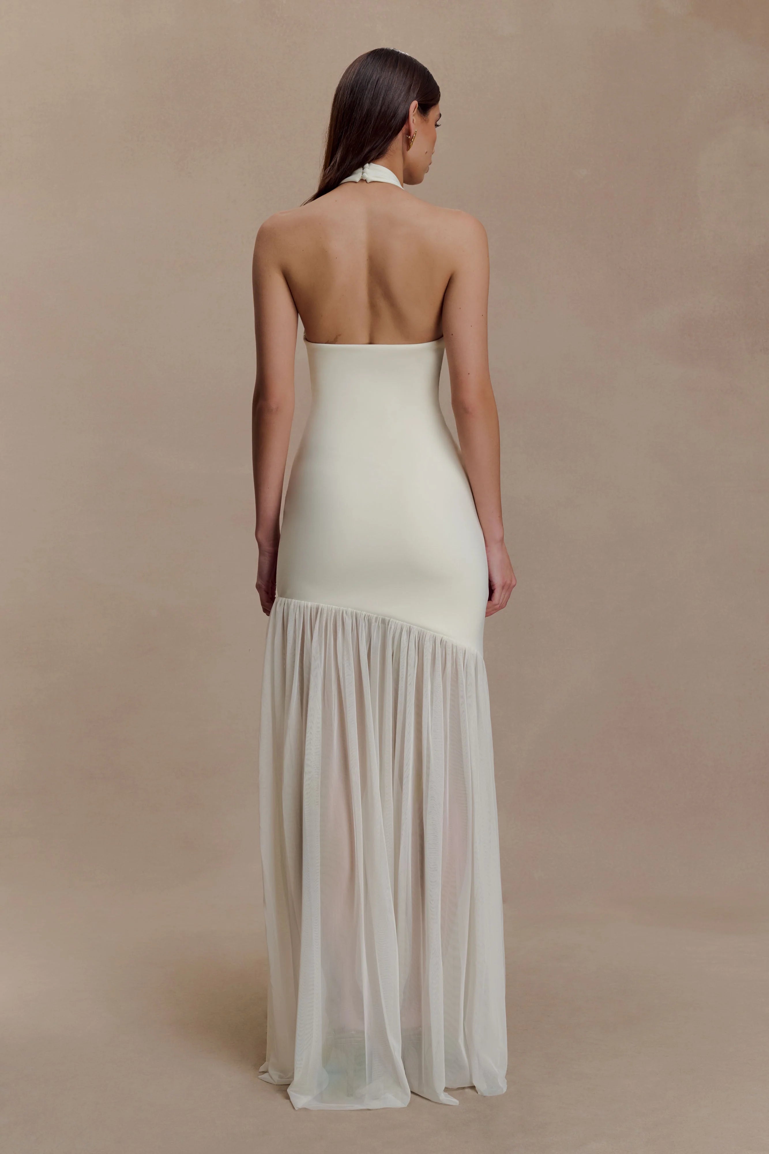ER Aubree Crepe And Mesh Maxi Dress - Ivory