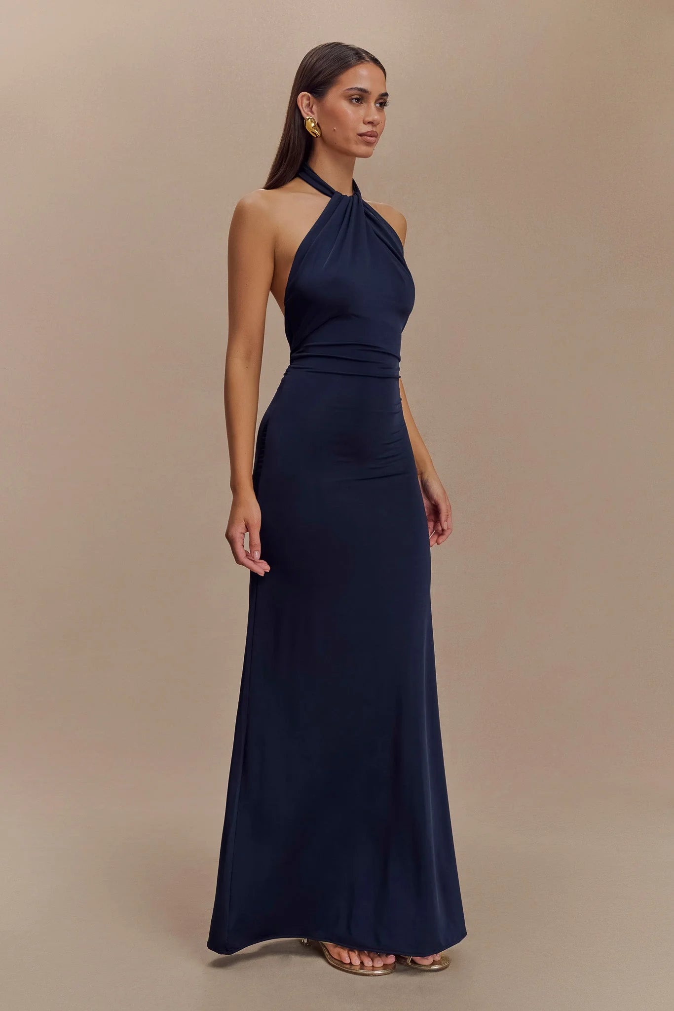 ER Elyna Slinky Halter Maxi Dress - Navy