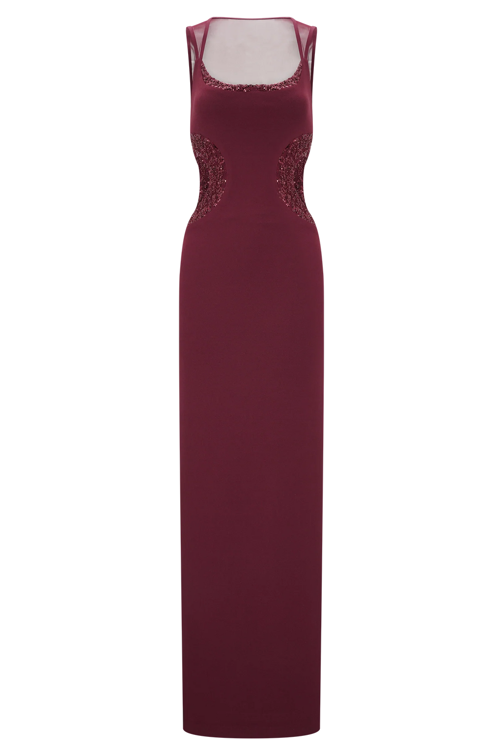 ER Angelique Beaded Crepe Maxi Dress - Wine