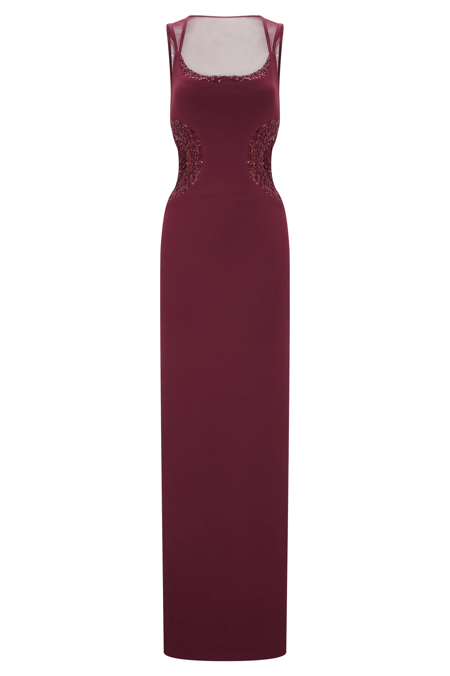 ER Angelique Beaded Crepe Maxi Dress - Wine