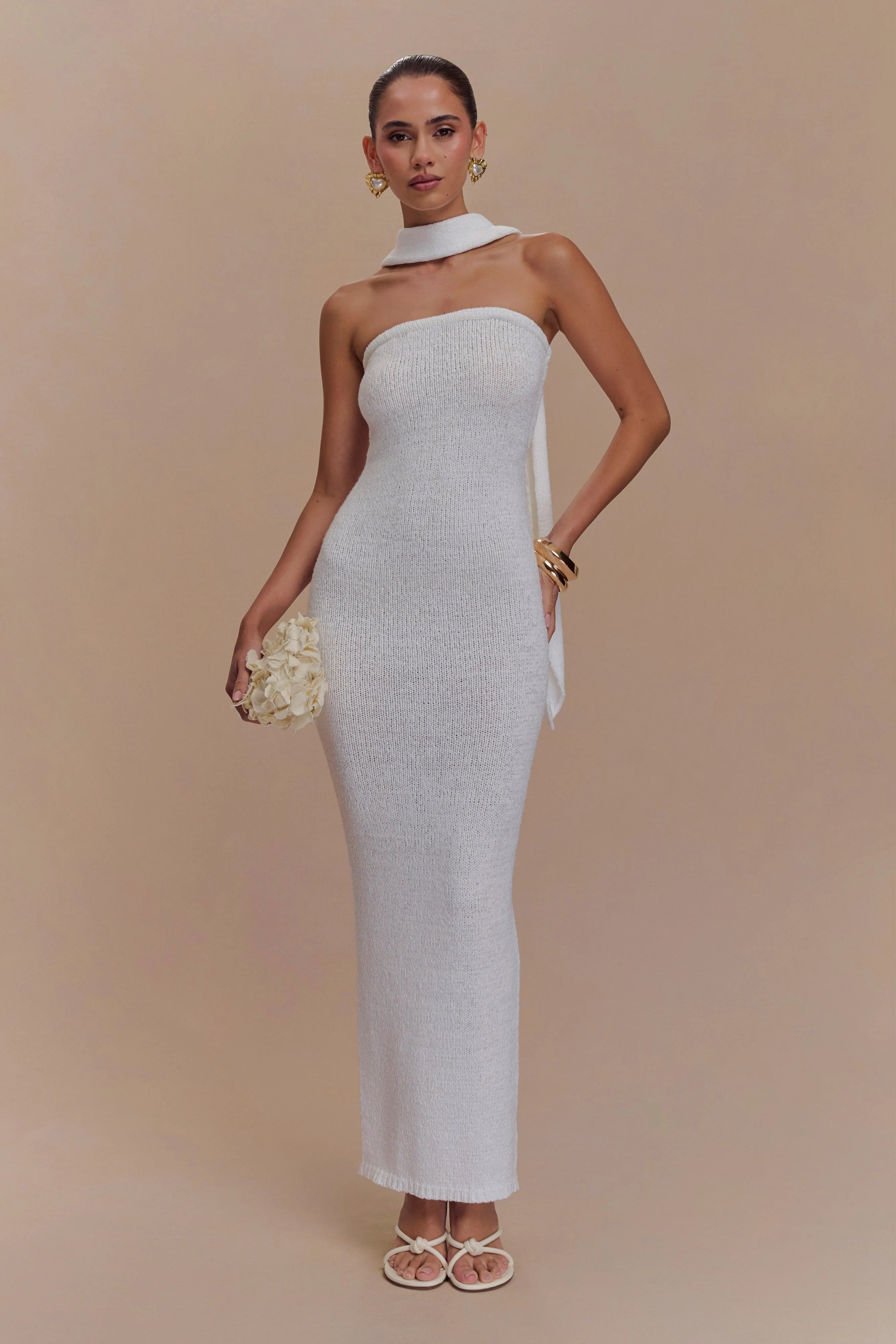 ER Andrea Strapless Knit Maxi Dress - White