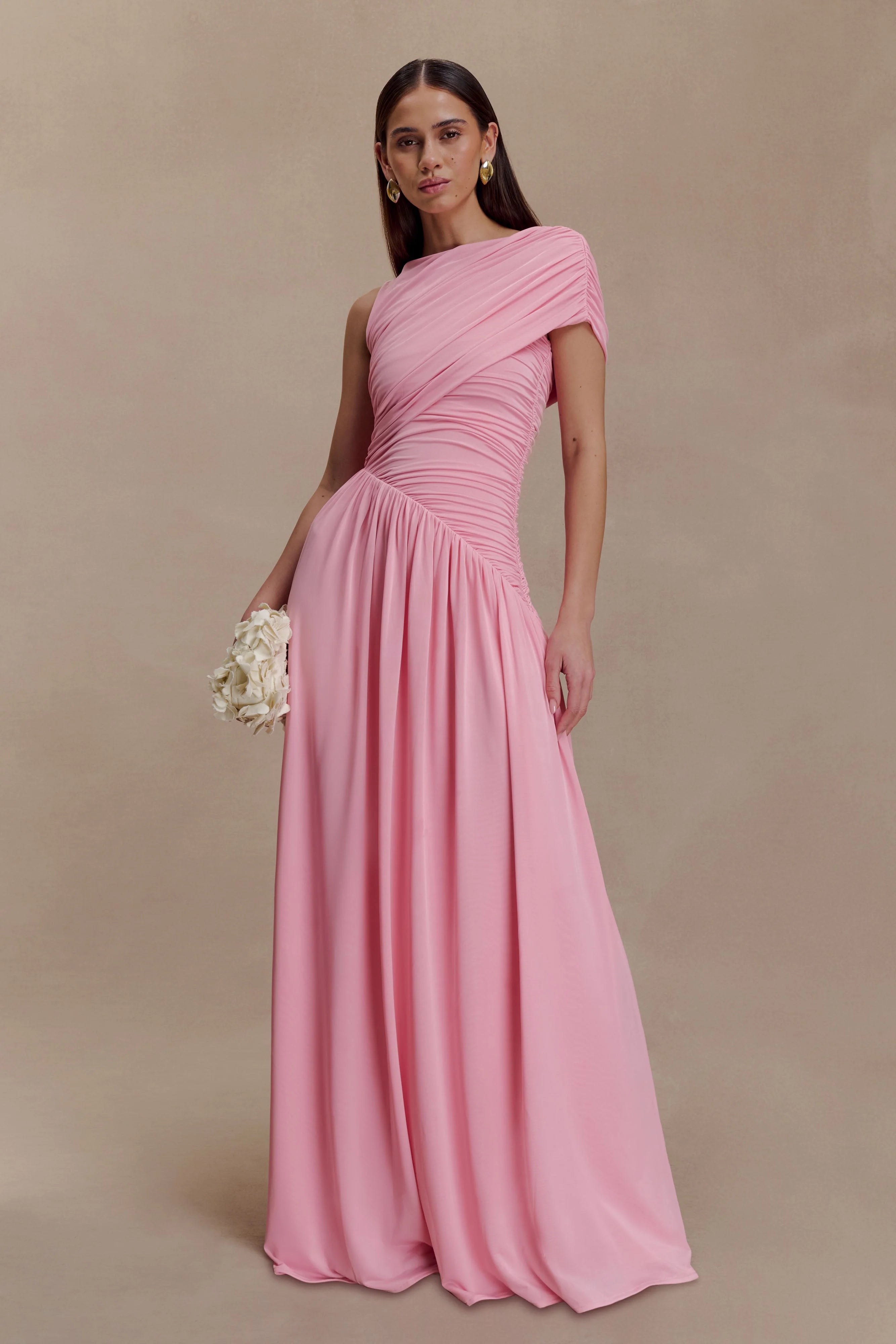 ER Ayeshya Slinky Asymmetric Maxi Dress - Candy Pink