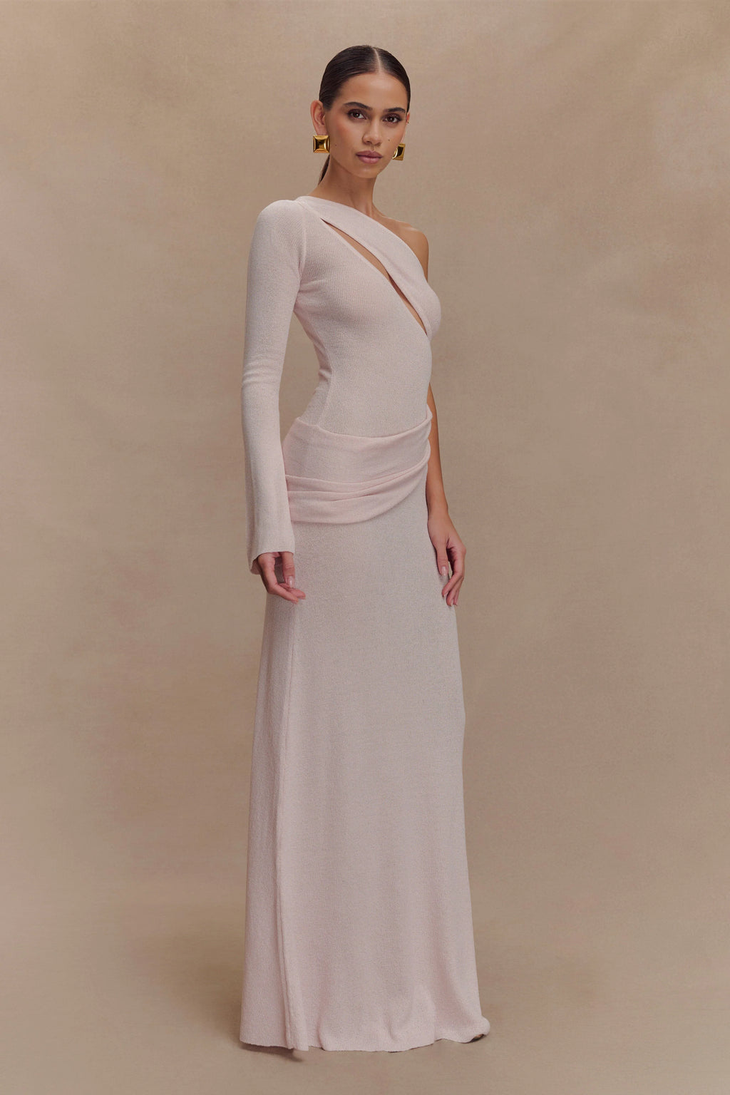 ER Alexius One Shoulder Knit Maxi Dress - Dusty Pink