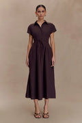 ER Aysha Buttoned Linen Midi Dress - Chocolate