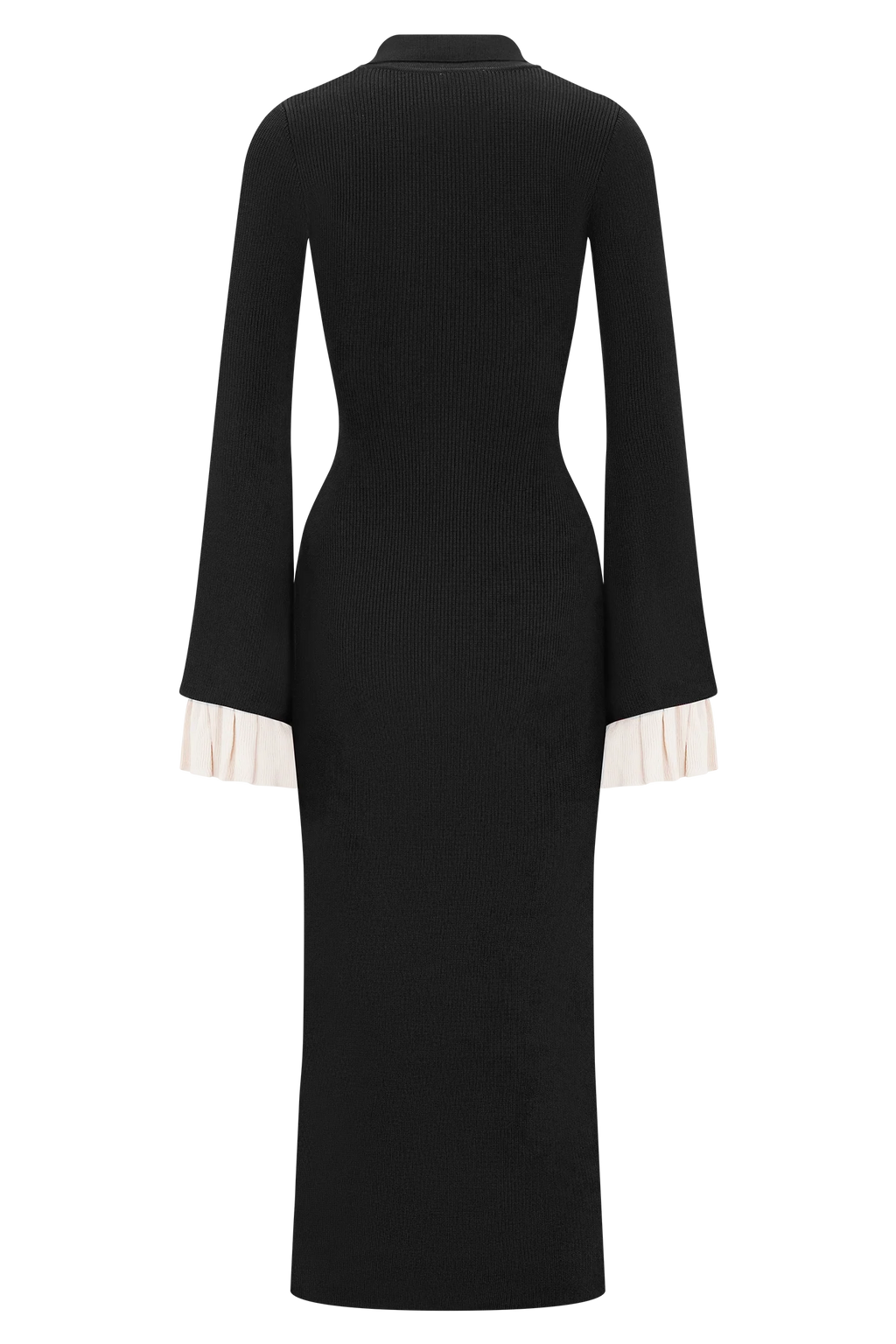 ER Amirose Ruffle Knit Midi Dress - Black