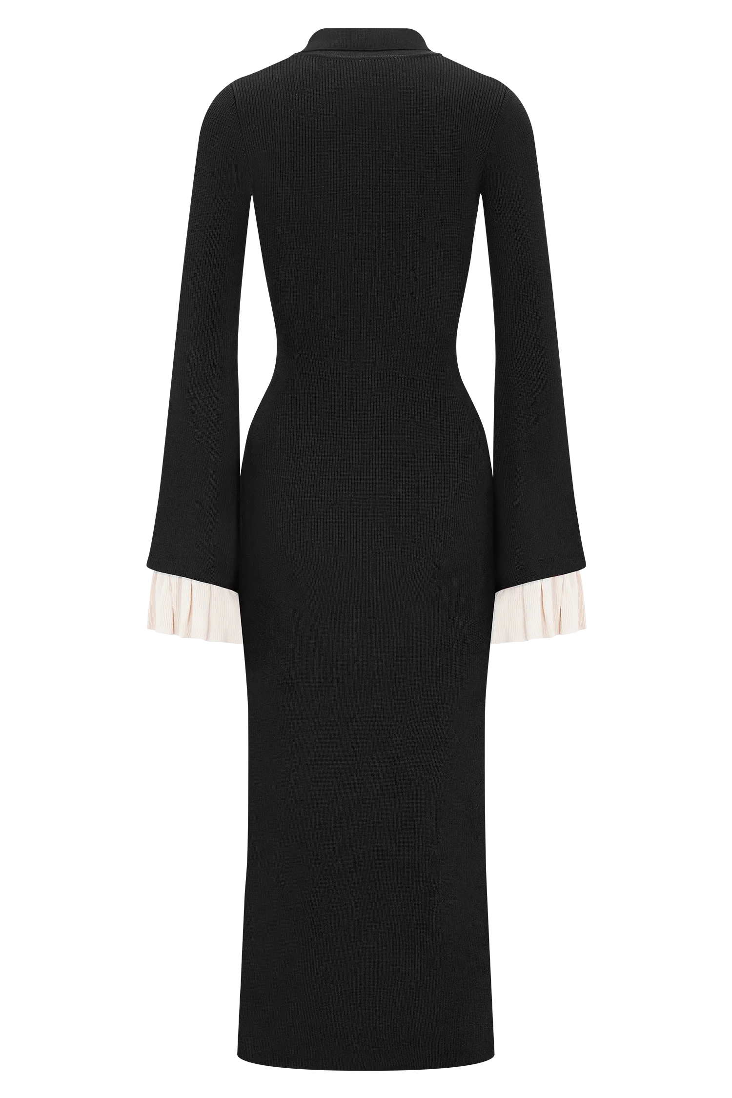 ER Amirose Ruffle Knit Midi Dress - Black