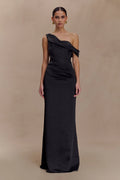 ER Dalia Off Shoulder Satin Maxi Dress - Black