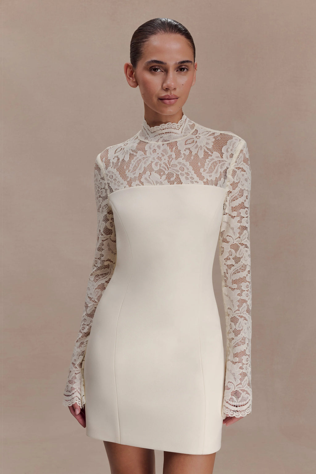 ER Aurelie Long Sleeve Lace Mini Dress - Ivory
